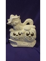 Creative Kreations Ceramics and Gifts Witch Cat on Pumpkin 12" Ceramic Bisque, Ready to Paint with Clip Light