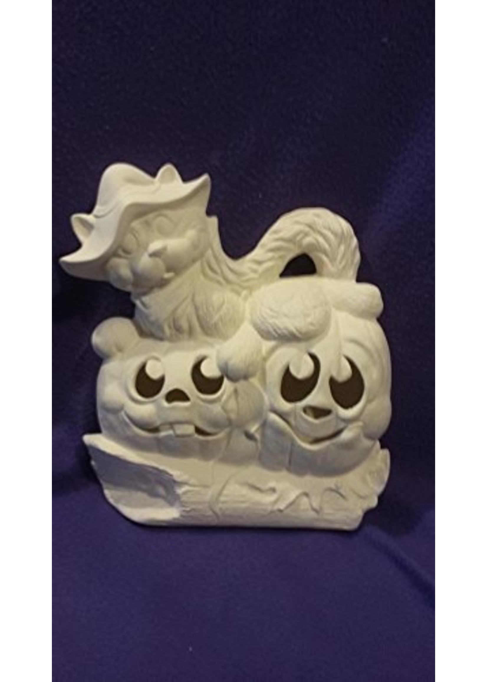 Creative Kreations Ceramics and Gifts Witch Cat on Pumpkin 12" Ceramic Bisque, Ready to Paint with Clip Light