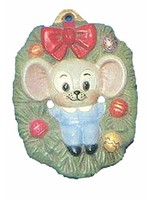 Creative Kreations Ceramics and Gifts Mouse in Wreath Ornament 3" Ceramic Bisque, Ready To Paint