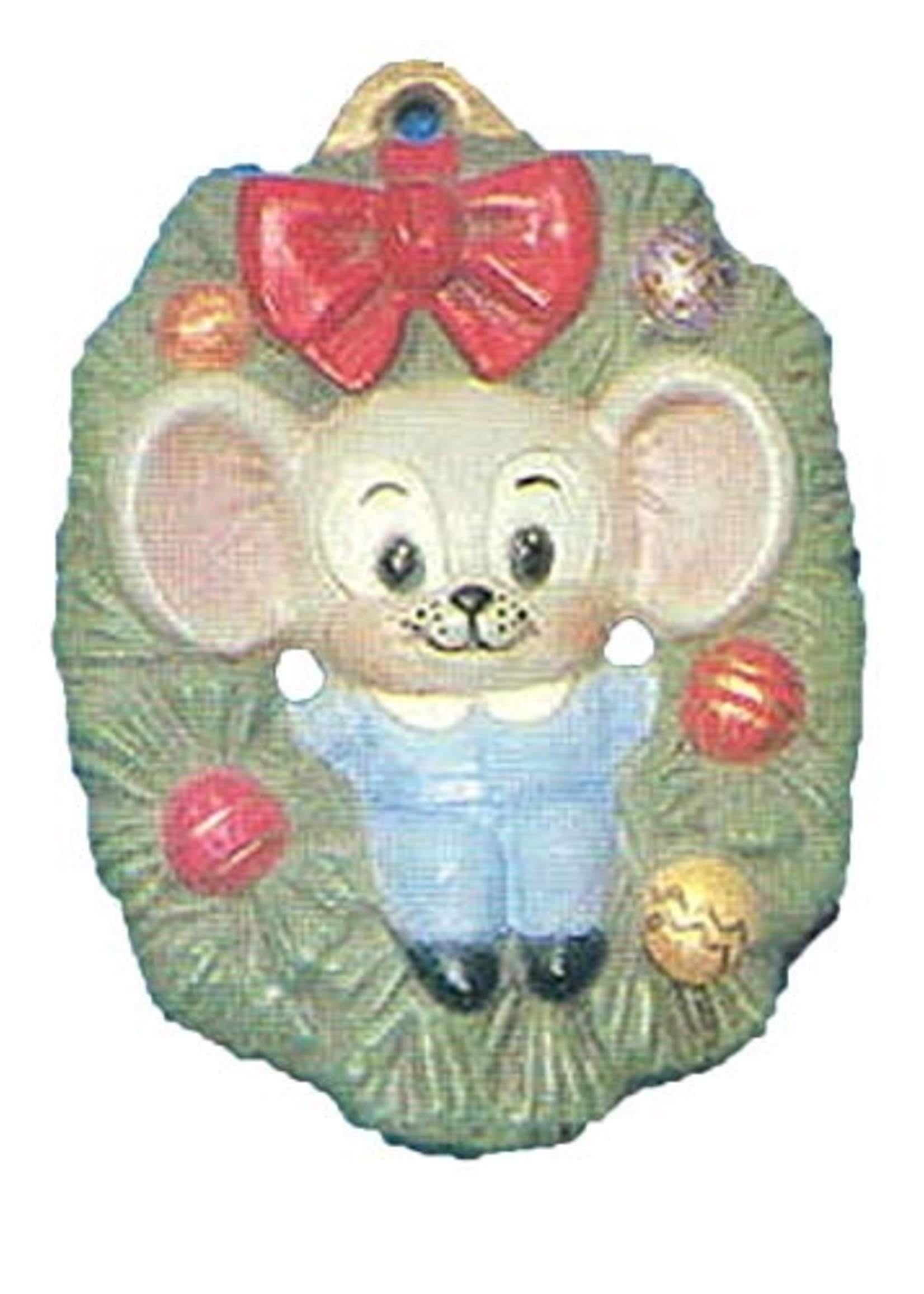 Creative Kreations Ceramics and Gifts Mouse in Wreath Ornament 3" Ceramic Bisque, Ready To Paint