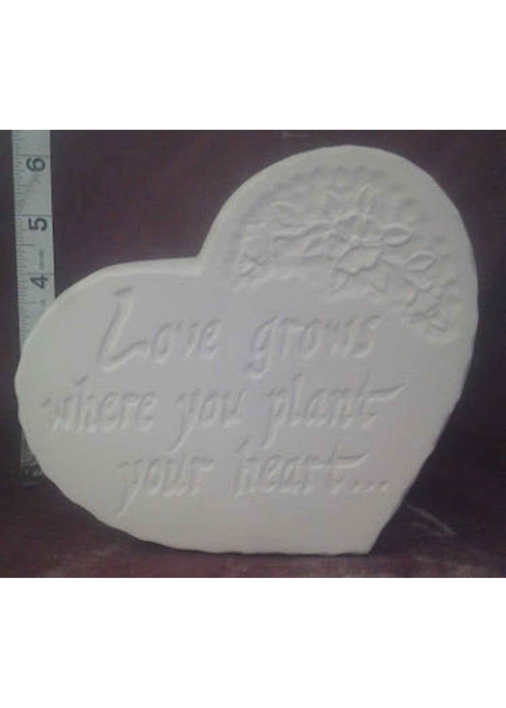 Creative Kreations Ceramics and Gifts Heart Stone "Love Grows Here" 6 1/2" Ceramic Bisque, Ready to Paint