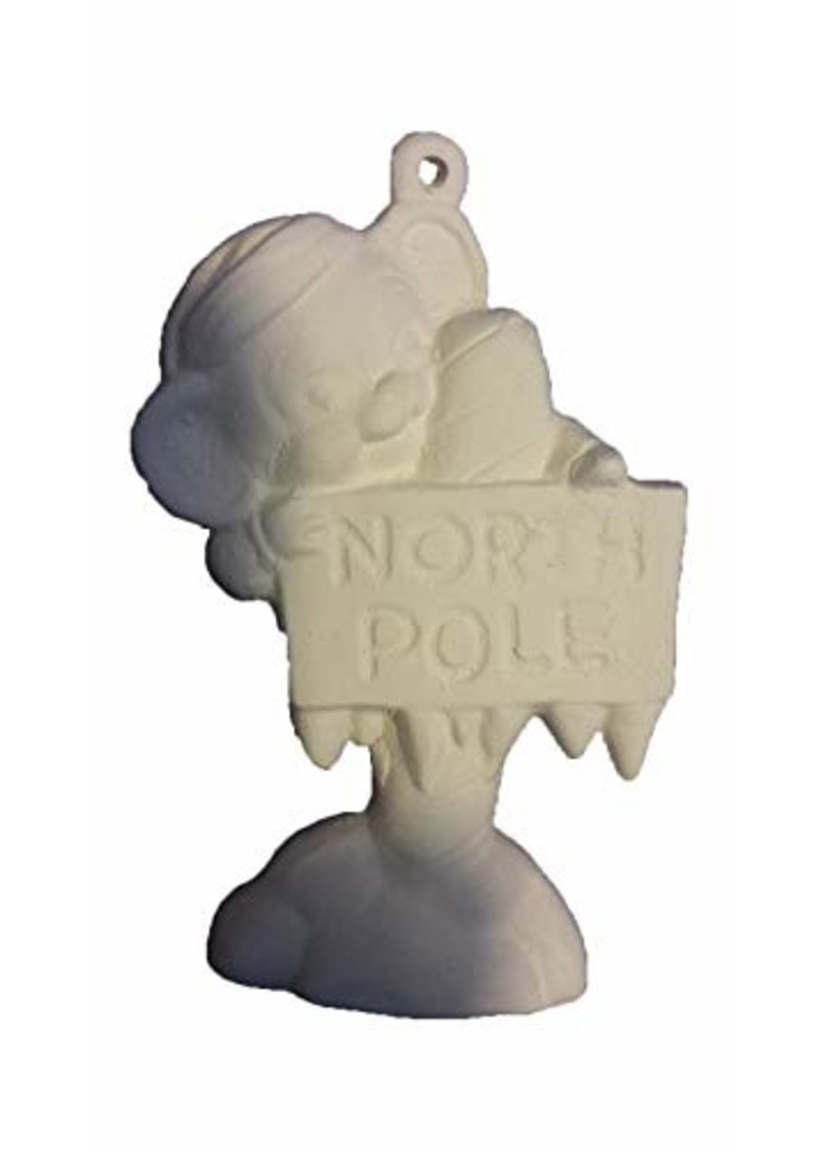 Creative Kreations Ceramics and Gifts Mouse on North Pole Ornament 3" Ceramic Bisque, Ready To Paint
