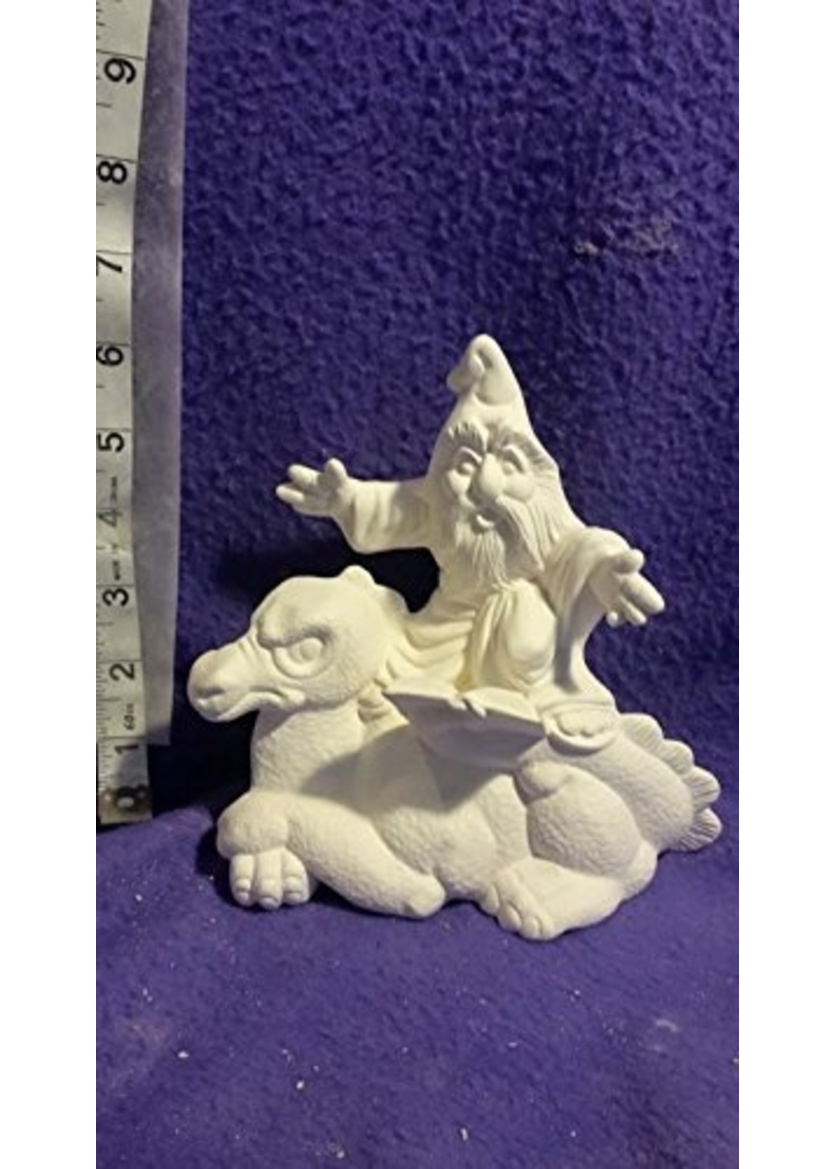 Creative Kreations Ceramics and Gifts Wizard Sitting on Dragon 6" Ceramic Bisque, Ready to Paint