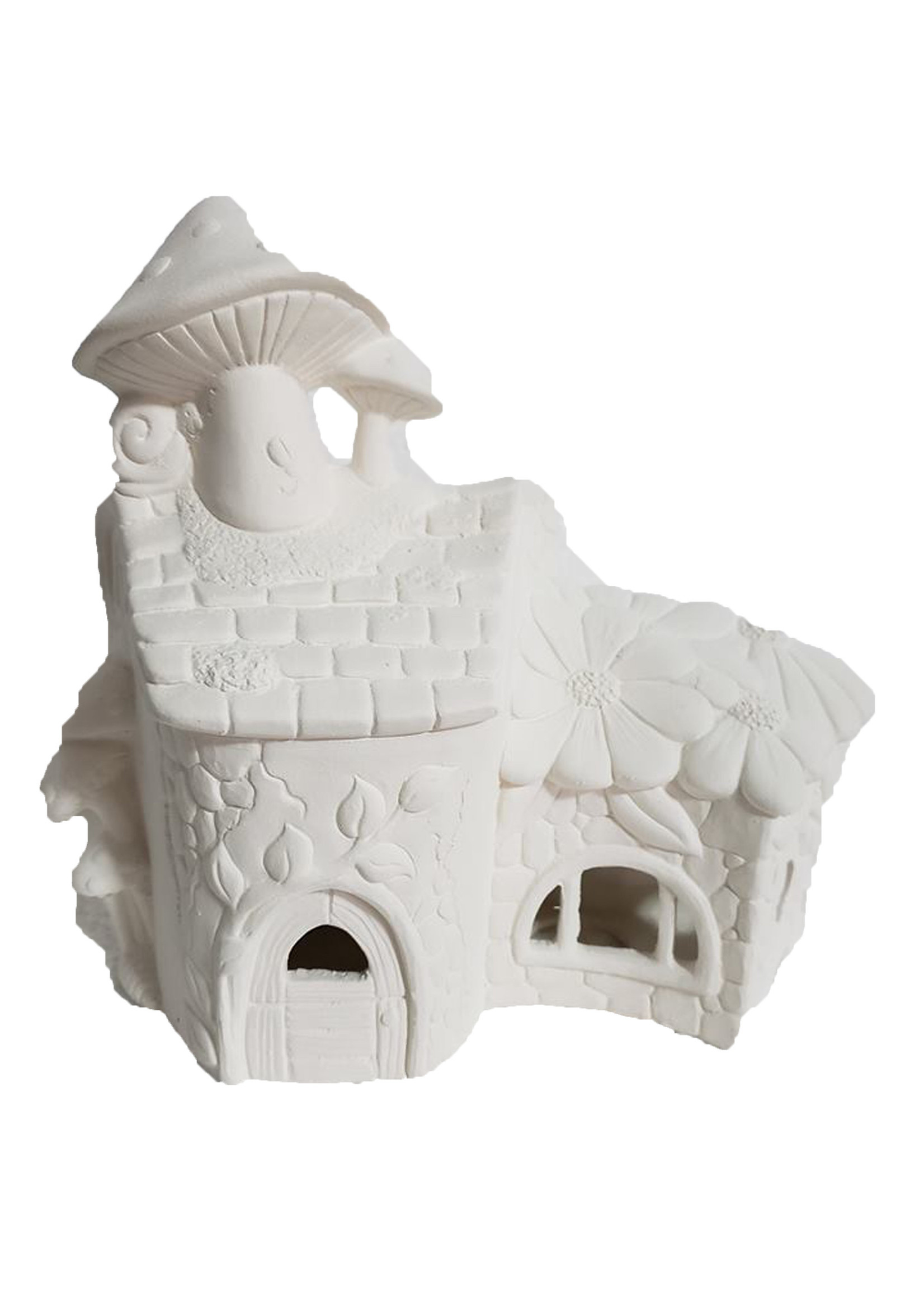 Creative Kreations Ceramics and Gifts Mushroom Daisy Den Fairy House 8 1/4" Ceramic Bisque, Ready to Paint
