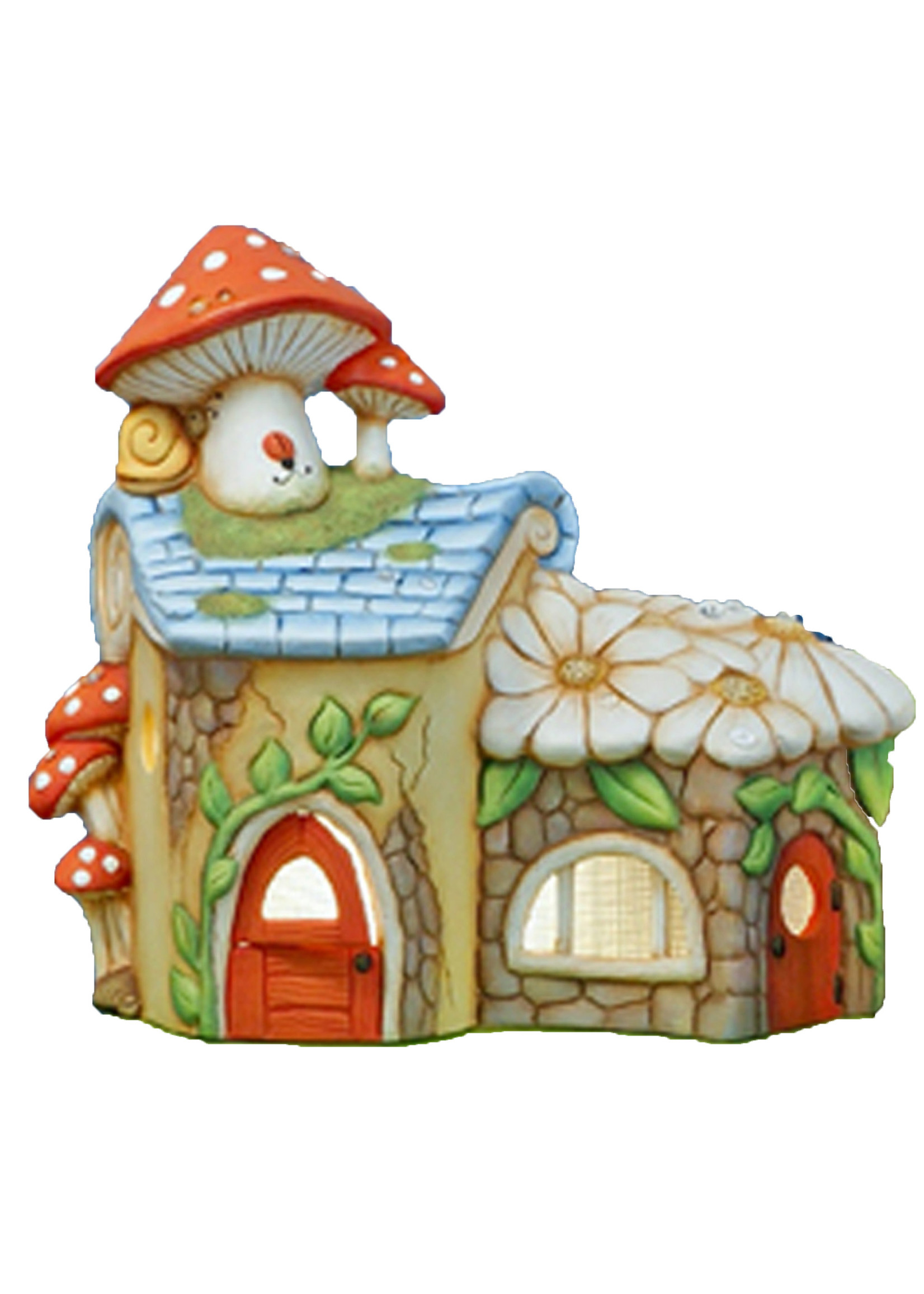Creative Kreations Ceramics and Gifts Mushroom Daisy Den Fairy House 8 1/4" Ceramic Bisque, Ready to Paint
