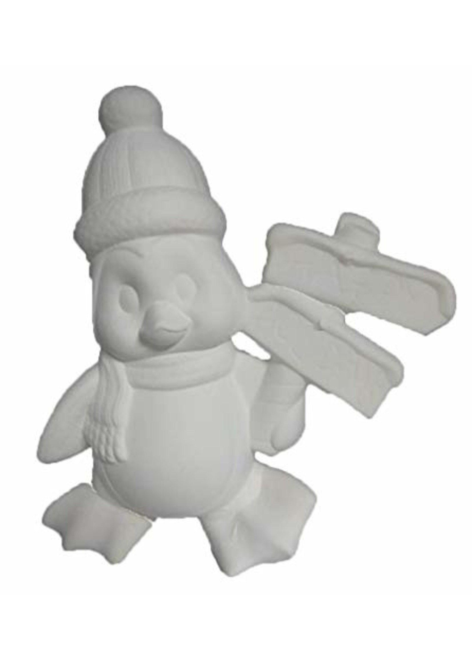 Creative Kreations Ceramics and Gifts Penguin with Sign "Happy Holidays" 10" Ceramic Bisque, Ready to Paint