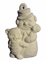 Creative Kreations Ceramics and Gifts Bear with Snowman Ornament 3" Ceramic Bisque, Ready to Paint
