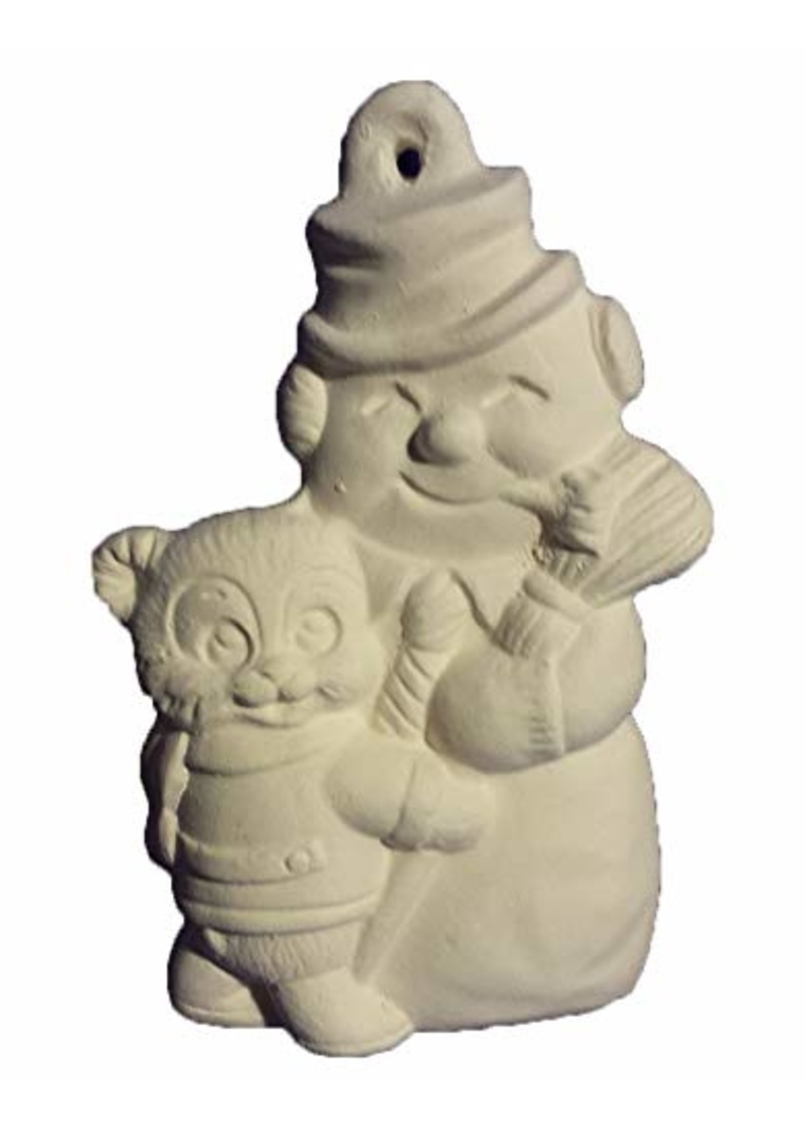 Creative Kreations Ceramics and Gifts Bear with Snowman Ornament 3" Ceramic Bisque, Ready to Paint