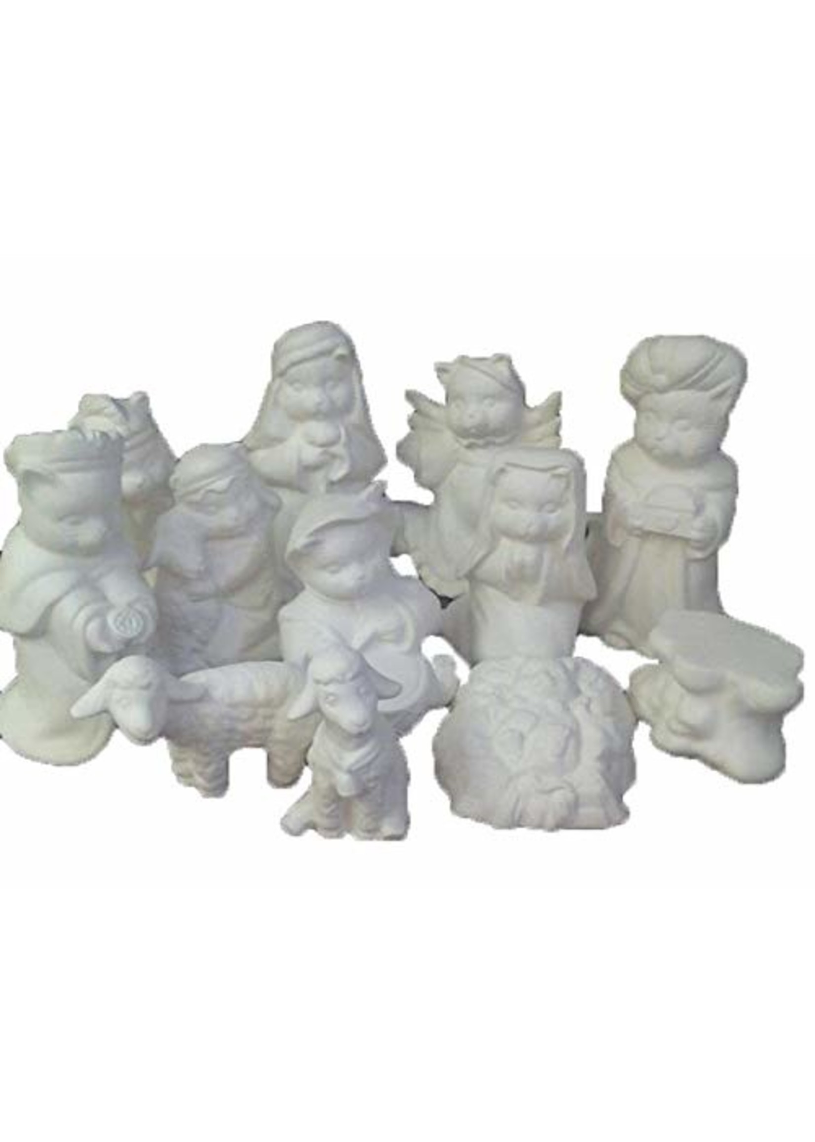Creative Kreations Ceramics and Gifts Cat Nativity 3" to 4" set of 12 Ceramic Bisque, Ready to Paint