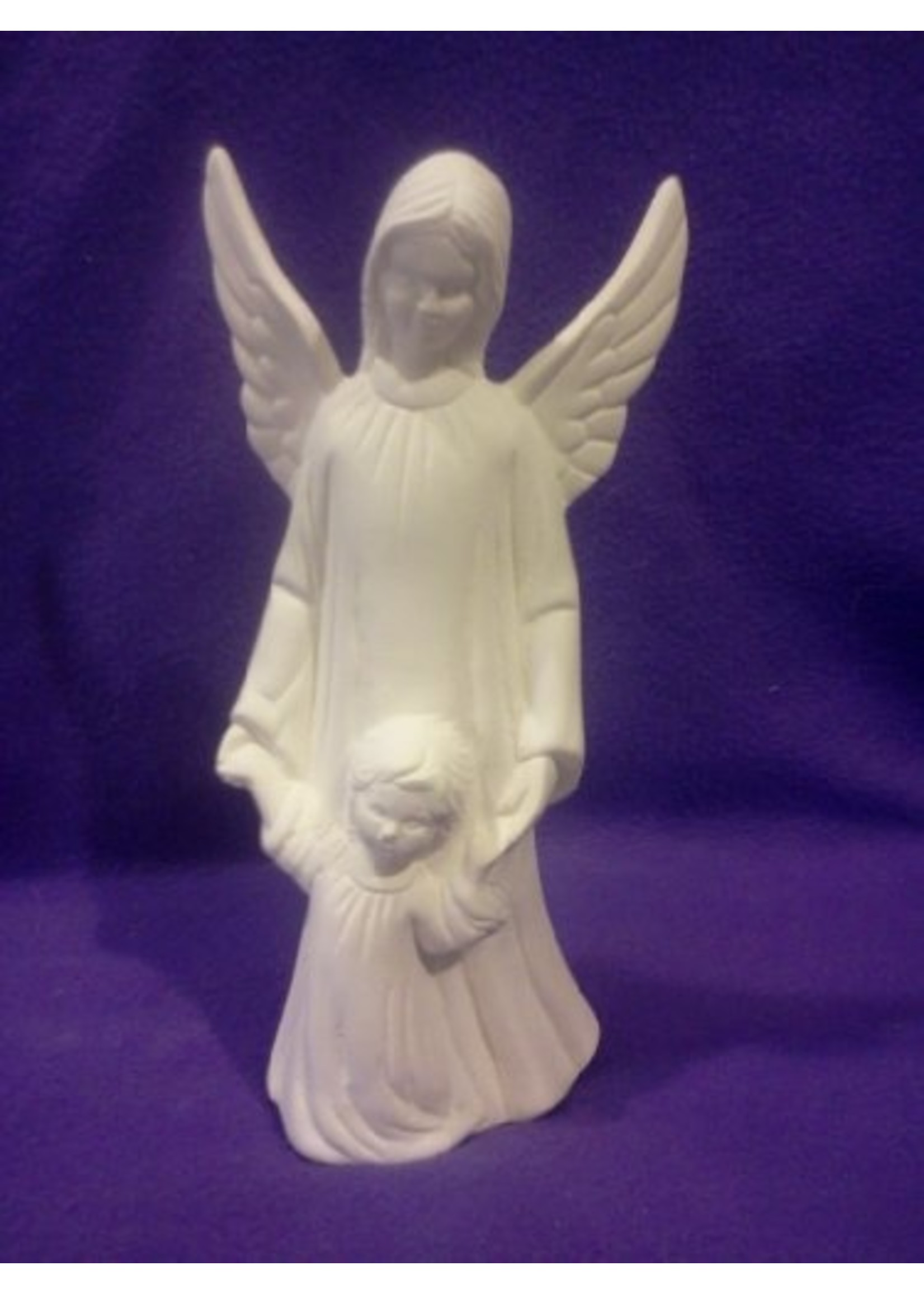 Creative Kreations Ceramics and Gifts Guardian Angel with a Child 8" Ceramic Bisque, Ready to Paint