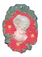 Creative Kreations Ceramics and Gifts Mouse Sleeping on Poinsettia 3" Ornament Ceramic Bisque Ready to Paint