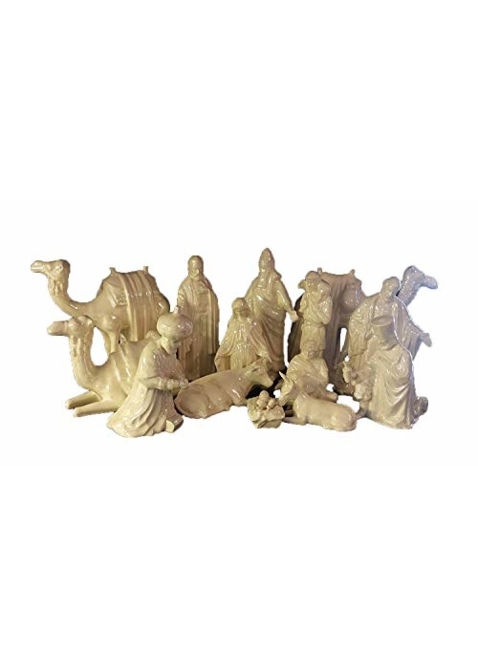 Creative Kreations Ceramics and Gifts Nativity 15 Piece Set Ceramic Bisque Glaze with Mother of Pearl Finish 7" to 9"