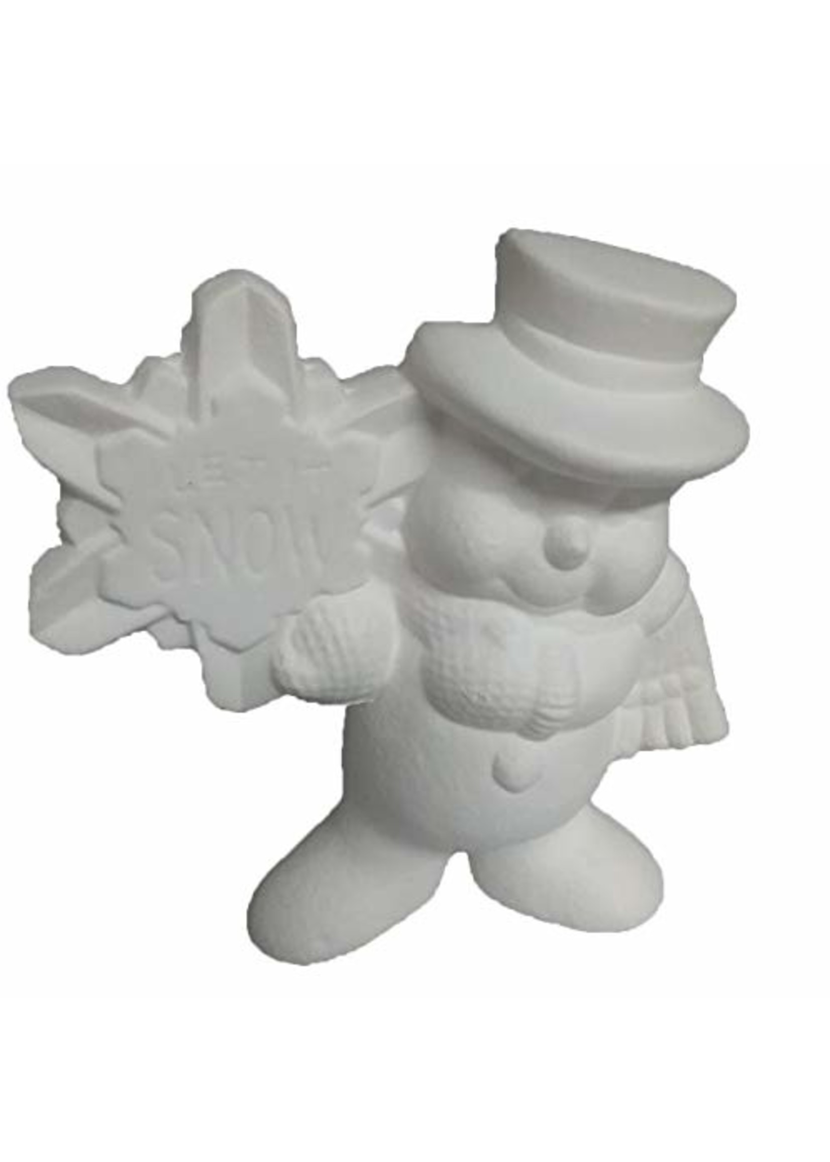 Creative Kreations Ceramics and Gifts Snowman holding Snowflake "Let it Snow" 5" Ceramic Bisque, Ready to Paint