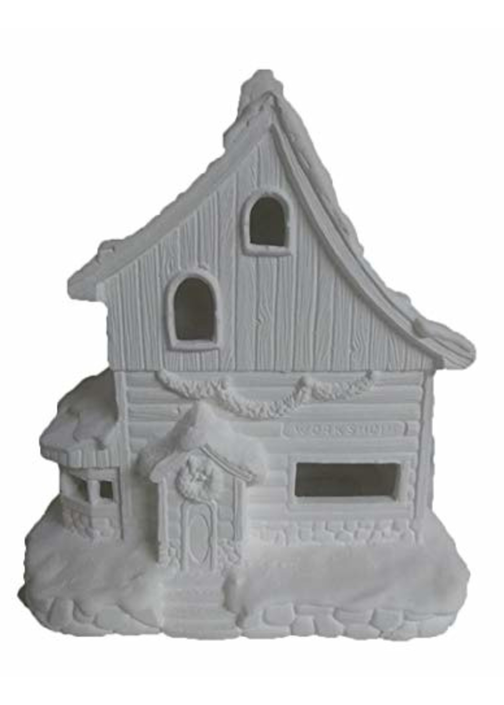 Creative Kreations Ceramics and Gifts Elves Toy Workshop 8" x 7" x 5" Ceramic Bisque, Ready to Paint
