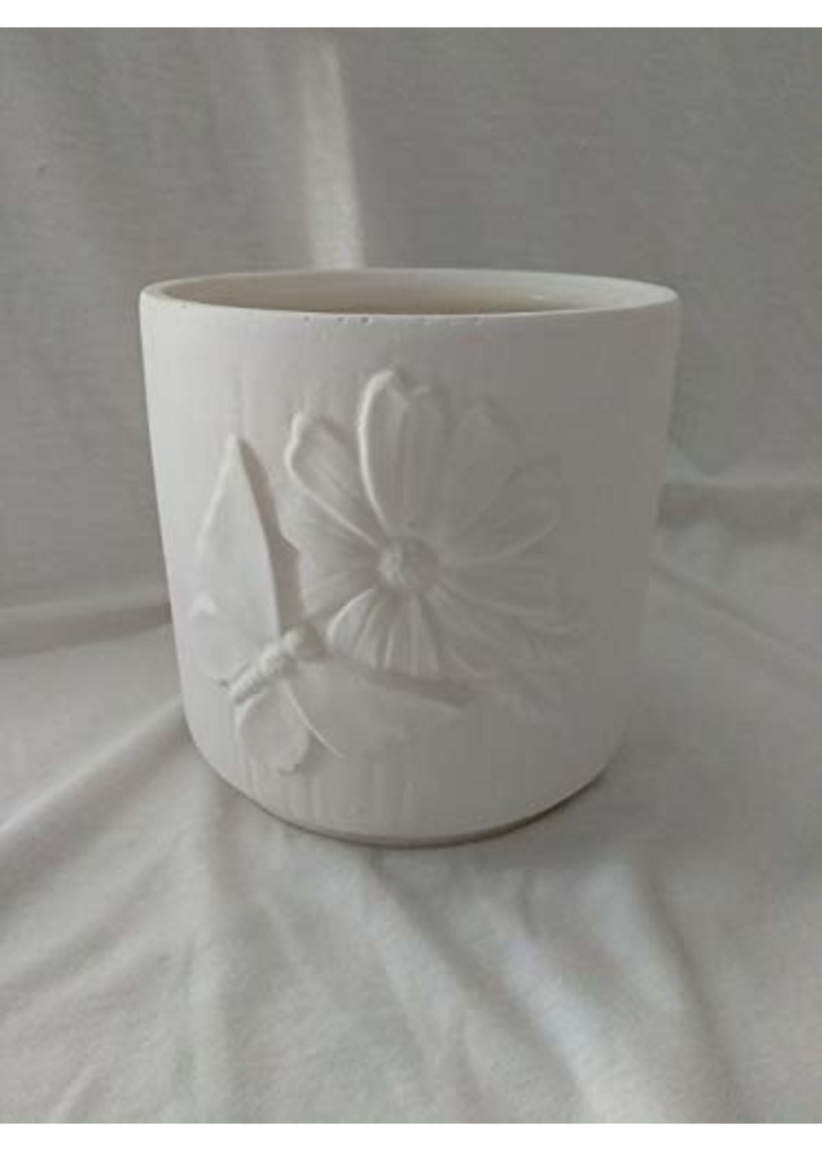 Creative Kreations Ceramics and Gifts Butterfly/Daisy Kitchen Utensil Holder 4 3/4" x 4 1/2" Glazed Inside Clear Ceramic Glaze