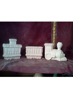 Creative Kreations Ceramics and Gifts Soft Sculpture Train 3 Piece Set Ceramic Bisque, Ready to Paint