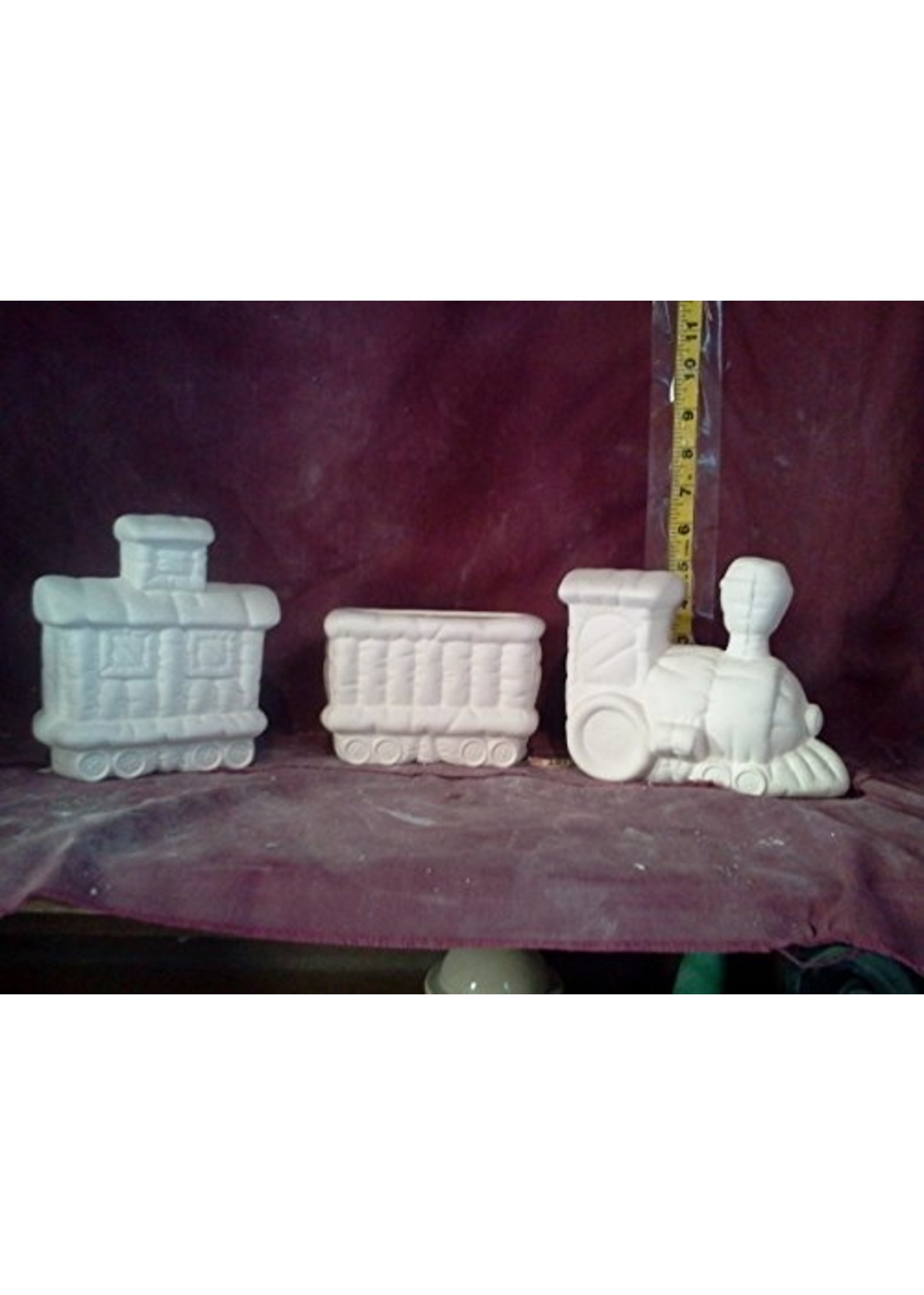 Creative Kreations Ceramics and Gifts Soft Sculpture Train 3 Piece Set Ceramic Bisque, Ready to Paint