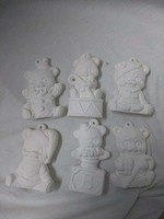 Creative Kreations Ceramics and Gifts Bear Ornaments Asst #1 set of 6 Ceramic Bisque, Ready To Paint