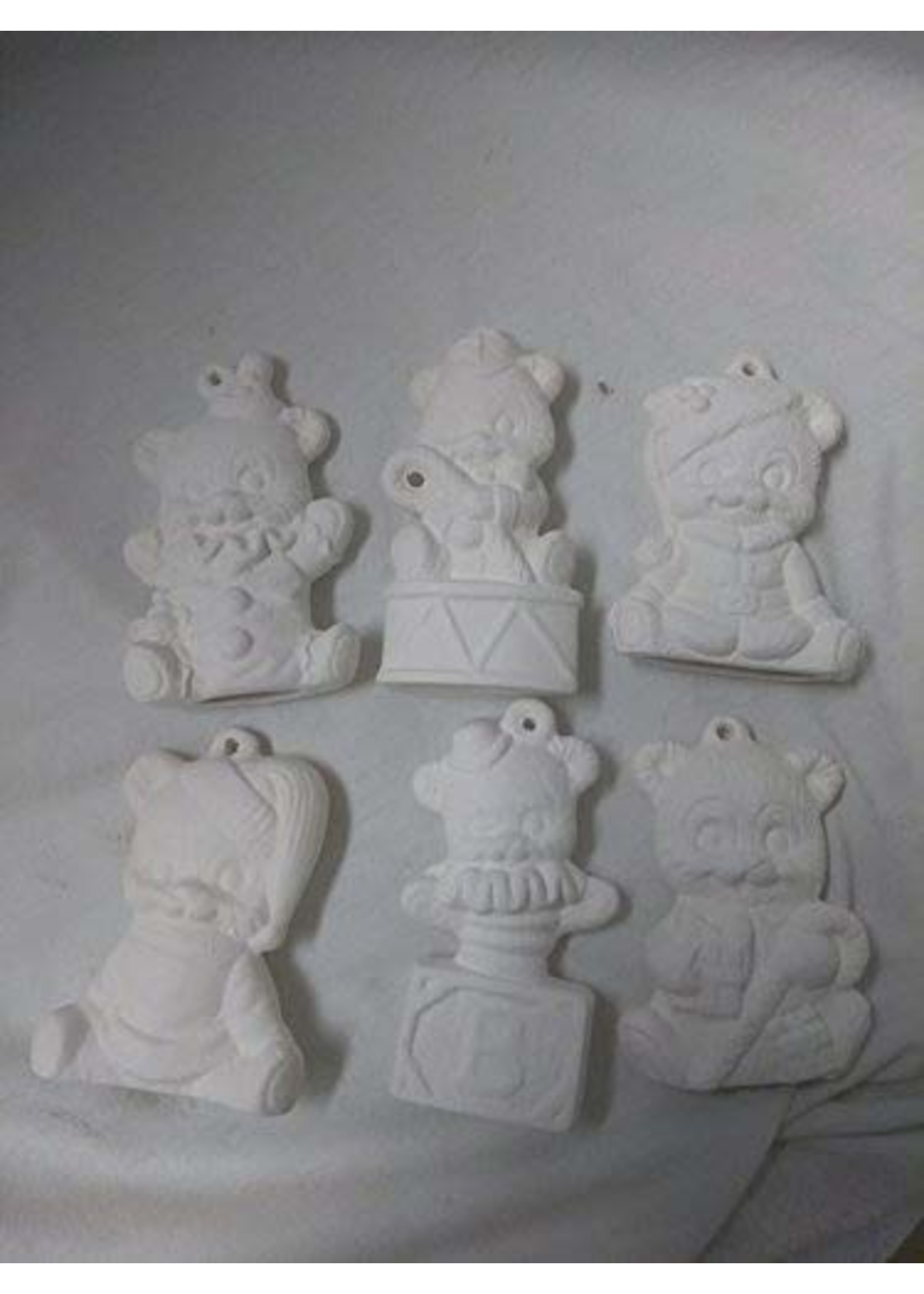 Creative Kreations Ceramics and Gifts Bear Ornaments Asst #1 set of 6 Ceramic Bisque, Ready To Paint