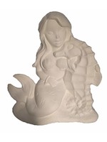 Creative Kreations Ceramics and Gifts Mermaid with SeaHorse 6" Ceramic Bisque, Ready To Paint