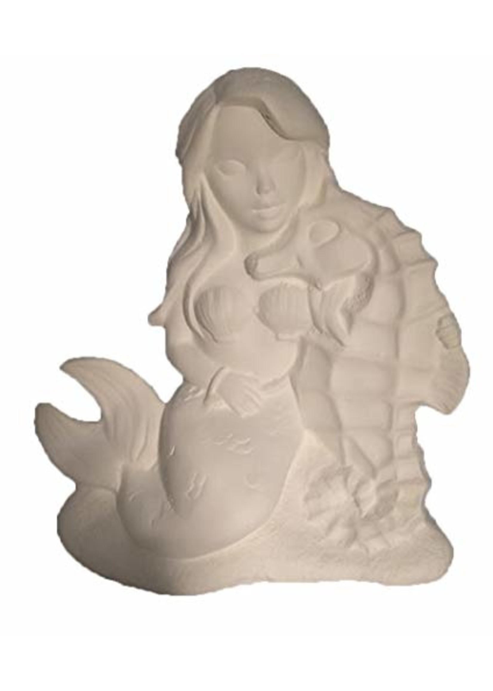Creative Kreations Ceramics and Gifts Mermaid with SeaHorse 6" Ceramic Bisque, Ready To Paint