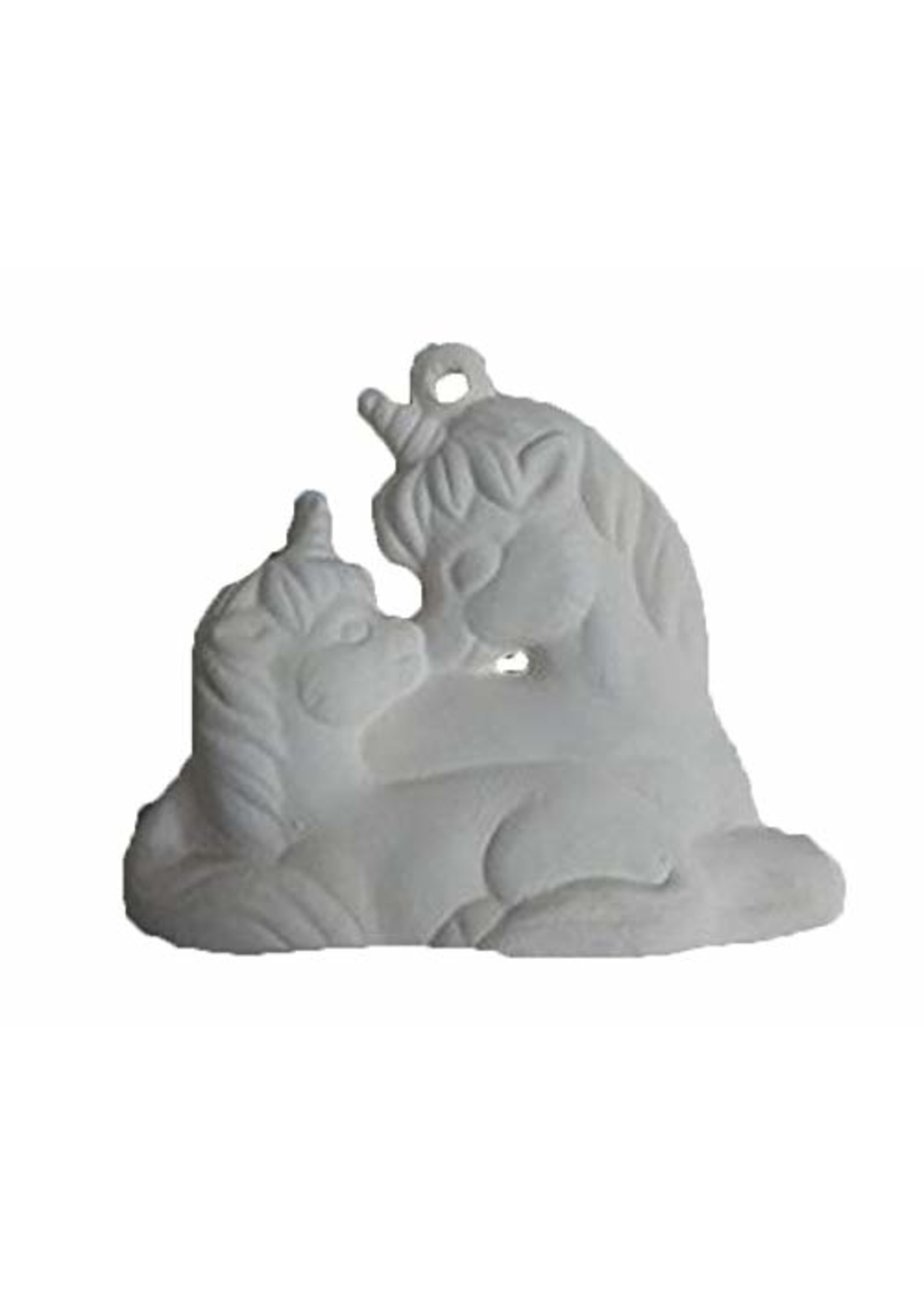 Creative Kreations Ceramics and Gifts Unicorn with Baby Ornament 3" Ceramic Bisque, Ready to Paint
