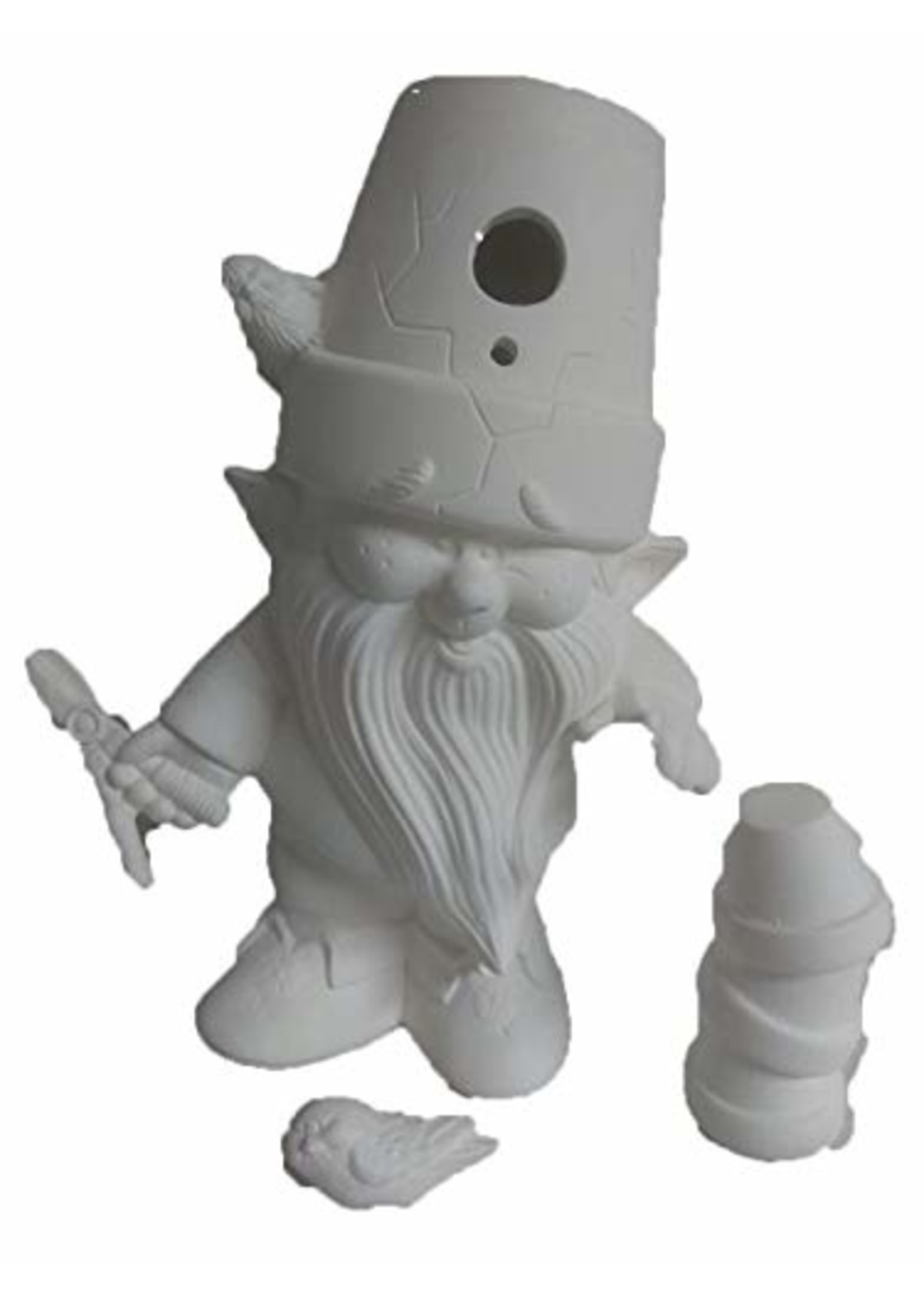 Creative Kreations Ceramics and Gifts Cracked Pot Garden Gnome with Birds 11" Ceramic Bisque, Ready to Paint