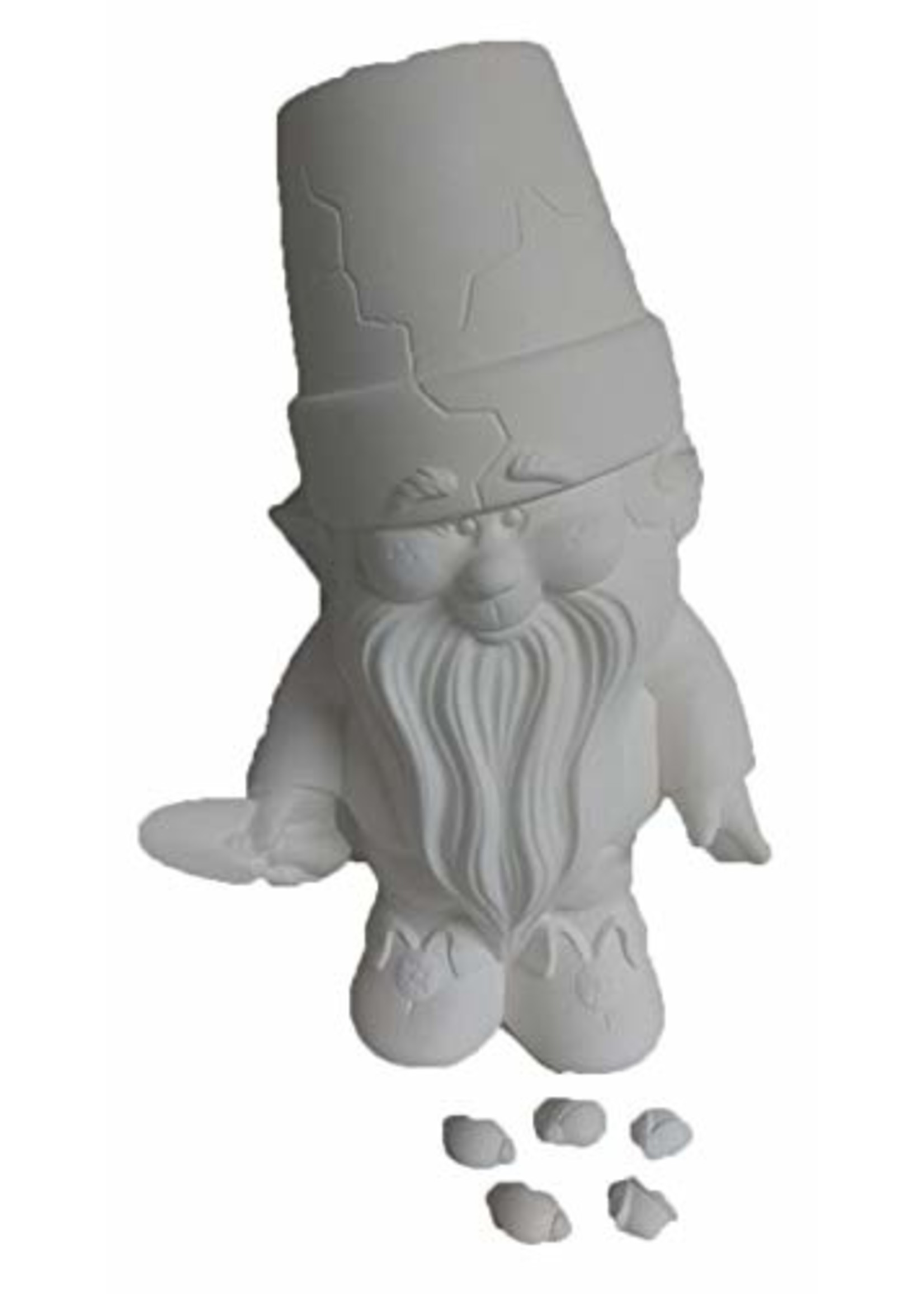 Creative Kreations Ceramics and Gifts Cracked Pot Garden Gnome with Ladybugs 11" Ceramic Bisque, Ready to Paint