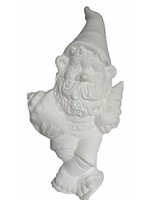 Creative Kreations Ceramics and Gifts Sigmond Shelf Sitting Gnome with Seashell 9" Ceramic Bisque, Ready to Paint