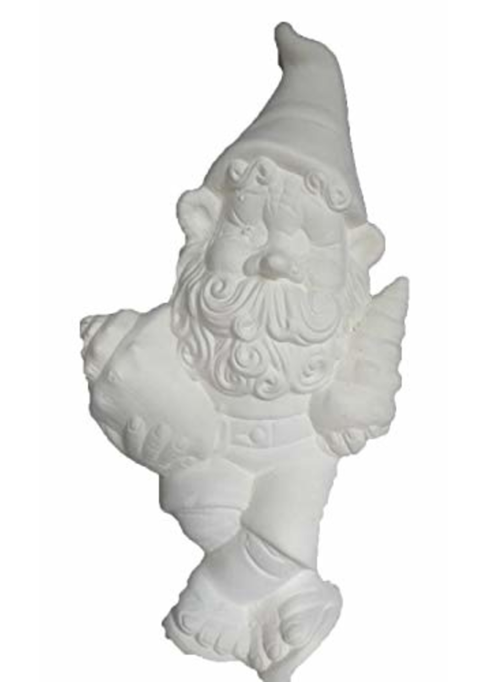 Creative Kreations Ceramics and Gifts Sigmond Shelf Sitting Gnome with Seashell 9" Ceramic Bisque, Ready to Paint