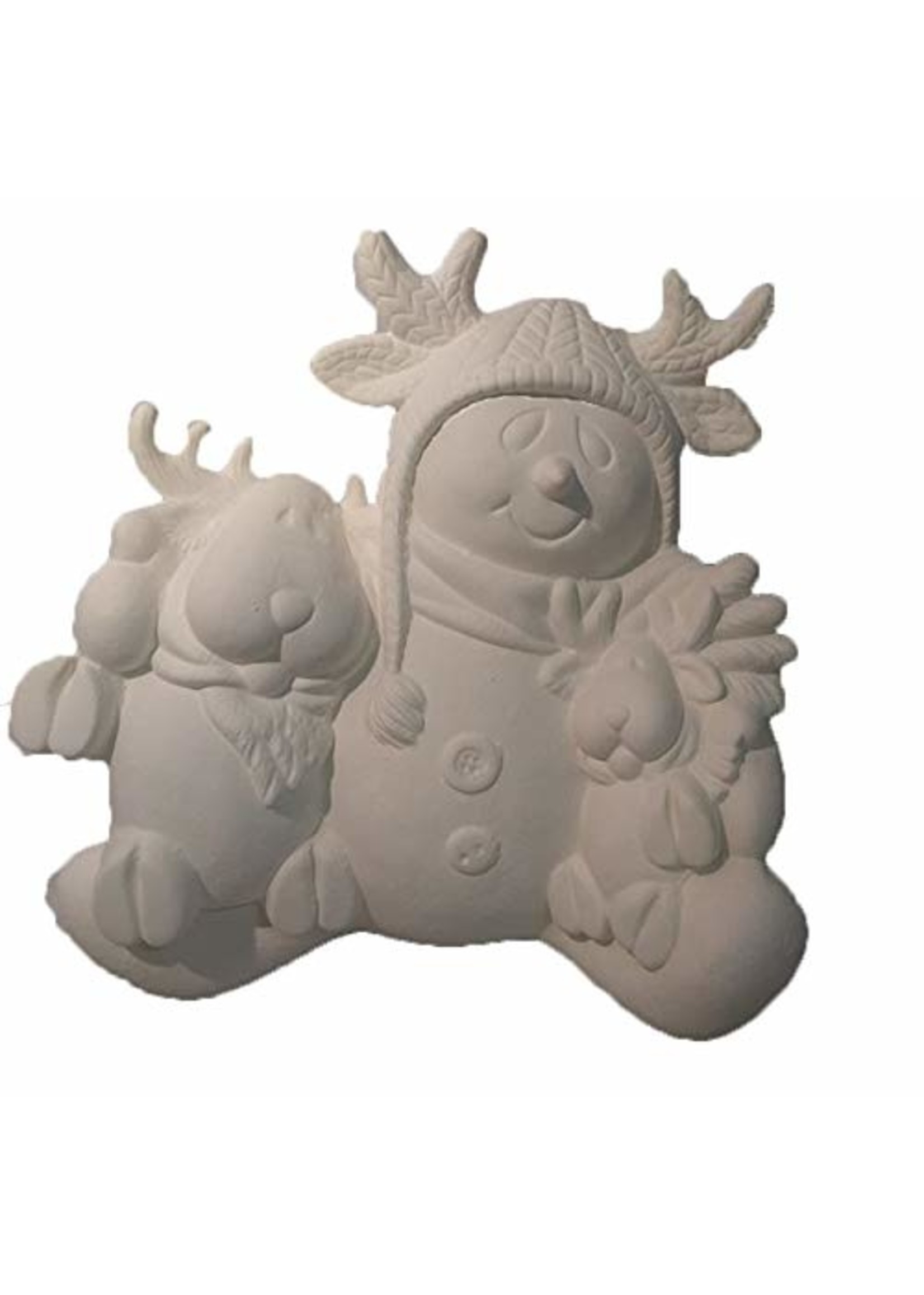 Creative Kreations Ceramics and Gifts Snowman Dressed as a Reindeer 10" Ceramic Bisque, Ready to Paint