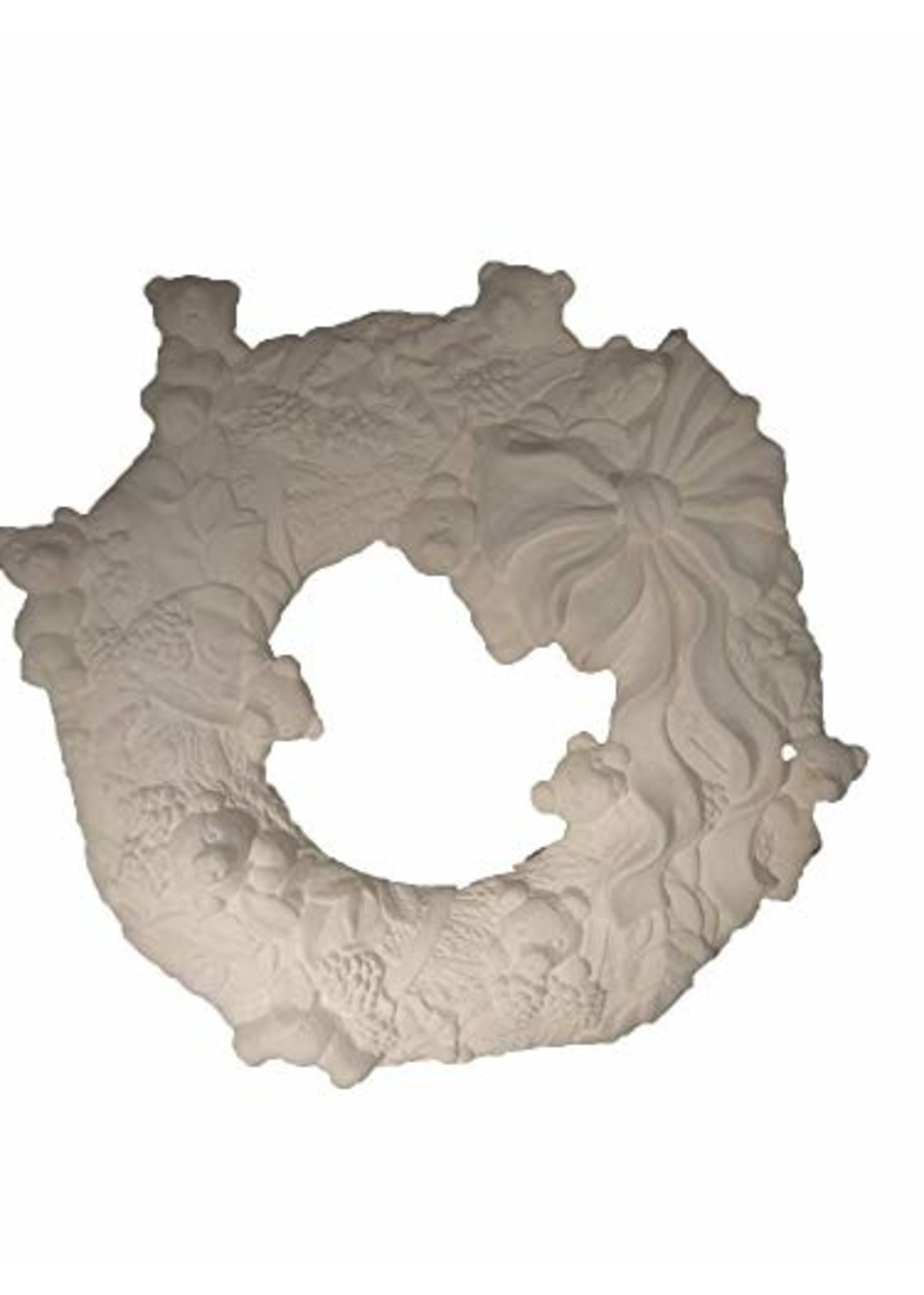 Creative Kreations Ceramics and Gifts Bear Christmas Wreath 13" Ceramic Bisque, Ready to Paint
