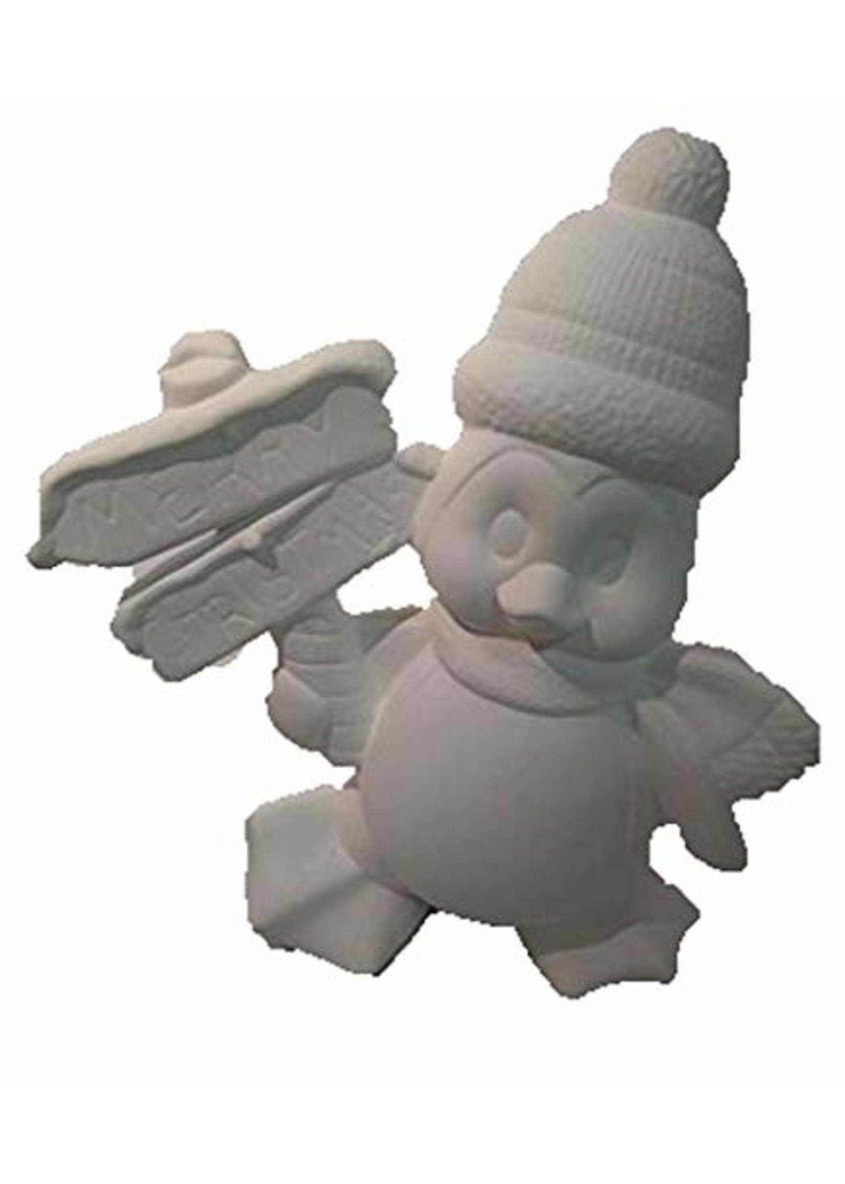 Creative Kreations Ceramics and Gifts Penguin with Sign"Merry Christmas" 10" Ceramic Bisque, Ready to Paint
