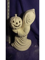 Creative Kreations Ceramics and Gifts Ghost Holding Pumpkin Light (Corded Clip Light Included) 12" x 7" Ceramic Bisque, Ready to Paint