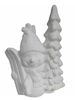Creative Kreations Ceramics and Gifts Snowman Sparkle with Sled 9" Ceramic Bisque, Ready to Paint