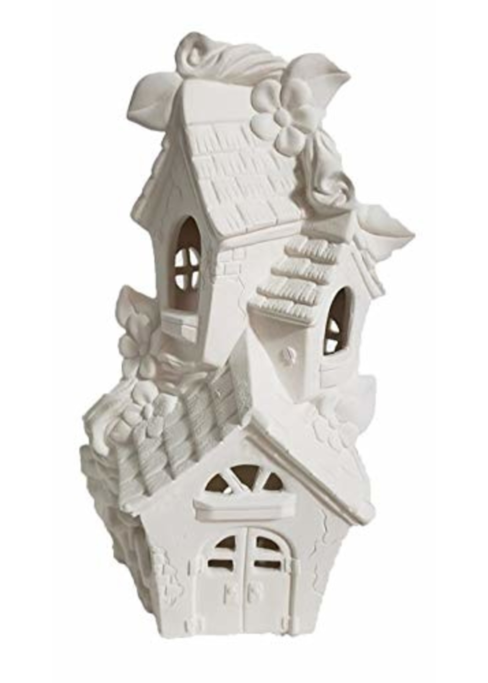 Creative Kreations Ceramics and Gifts Mandeville Tri Level Fairy House 12" Ceramic Bisque, Ready to Paint