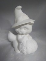 Creative Kreations Ceramics and Gifts Witch Kitten  with Pumpkin 7" Ceramic Bisque, Ready to Paint