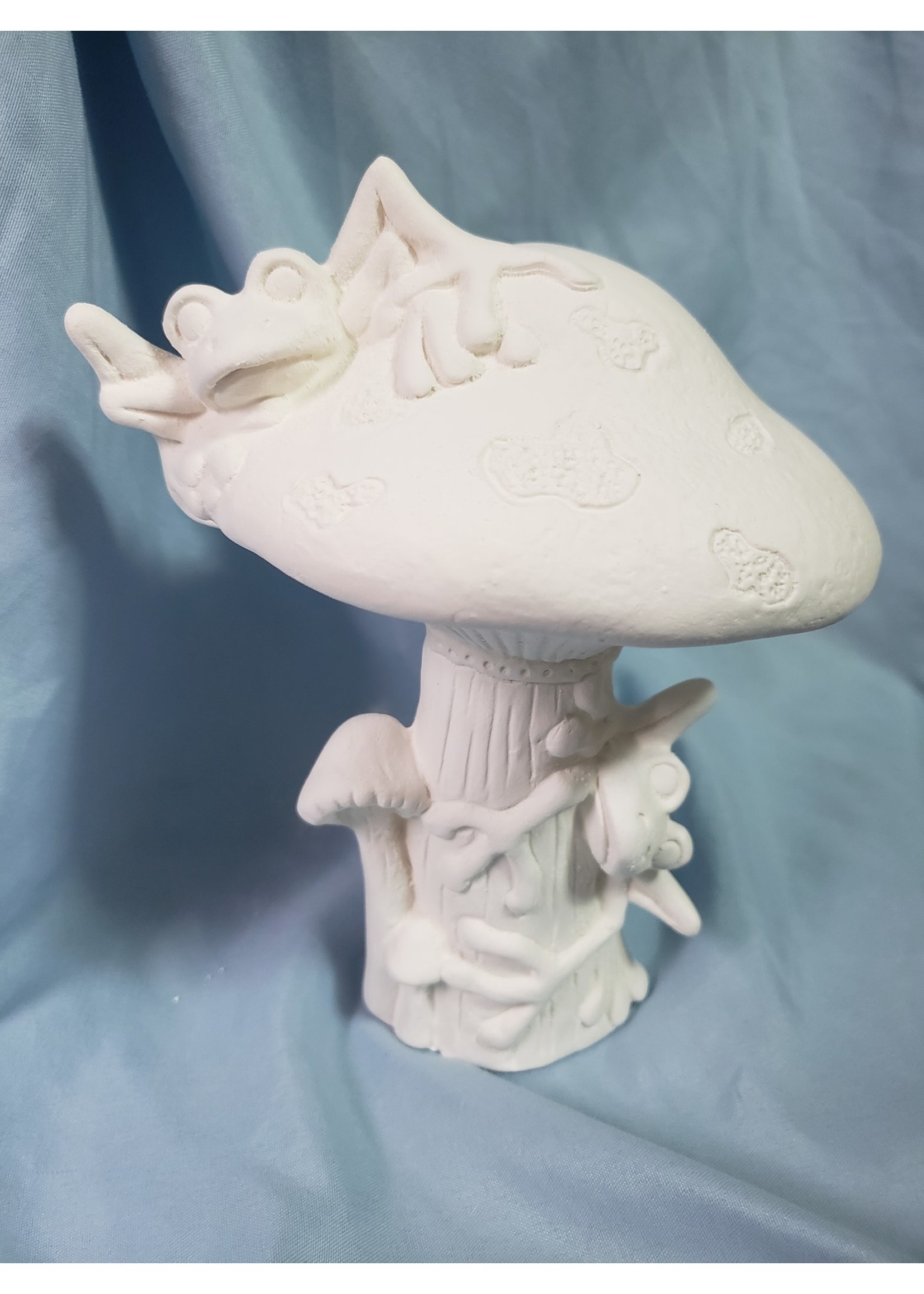 Creative Kreations Ceramics and Gifts Mushroom with Frog 9" x 10" Ceramic Bisque, Ready to Paint