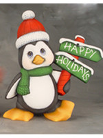 Creative Kreations Ceramics and Gifts Penguin with Happy Holidays Sign 9 1/4" Ceramic Bisque, Ready to Paint