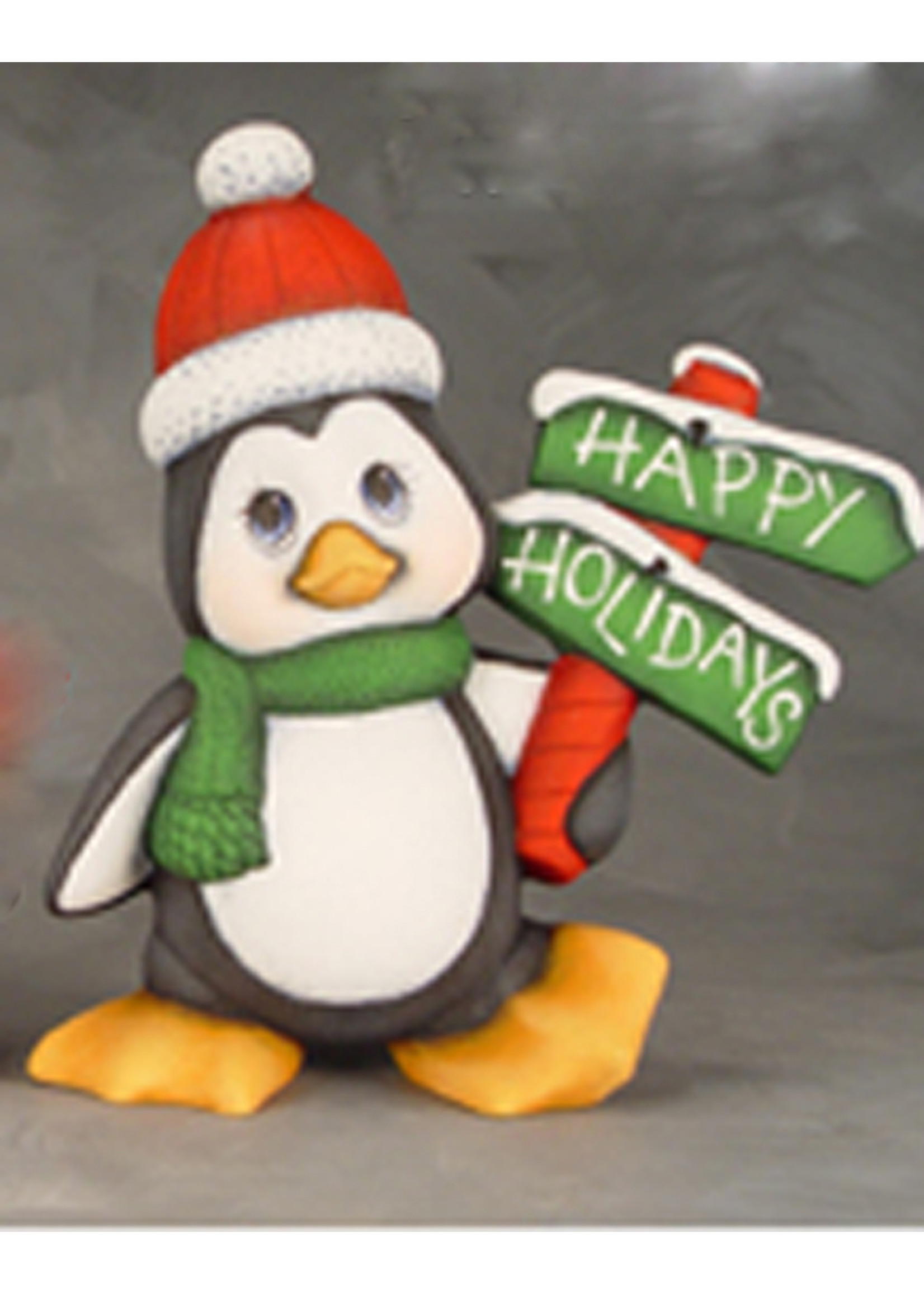 Creative Kreations Ceramics and Gifts Penguin with Happy Holidays Sign 9 1/4" Ceramic Bisque, Ready to Paint