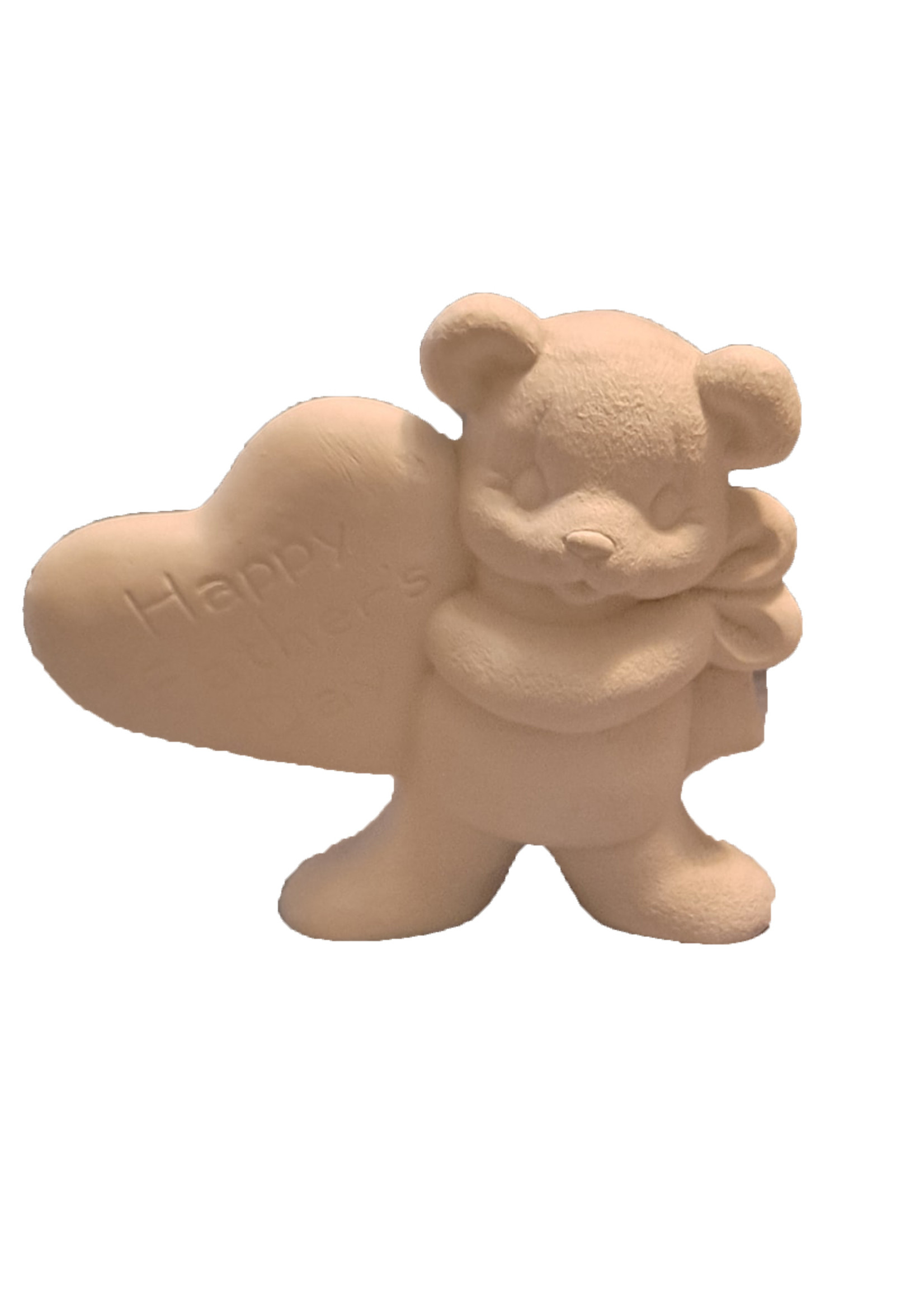 Creative Kreations Ceramics and Gifts Happy Fathers Day Bear Holding Heart 5" Ceramic Bisque, Ready to Paint