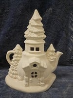 Creative Kreations Ceramics and Gifts Pine Tree Retreat Fairy House 12" Ceramic Bisque, Ready to paint