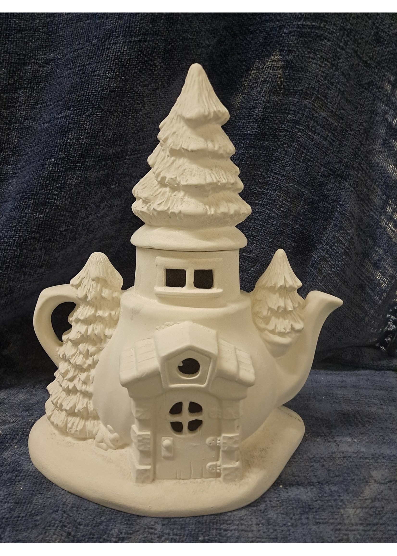 Creative Kreations Ceramics and Gifts Pine Tree Retreat Fairy House 12" Ceramic Bisque, Ready to paint