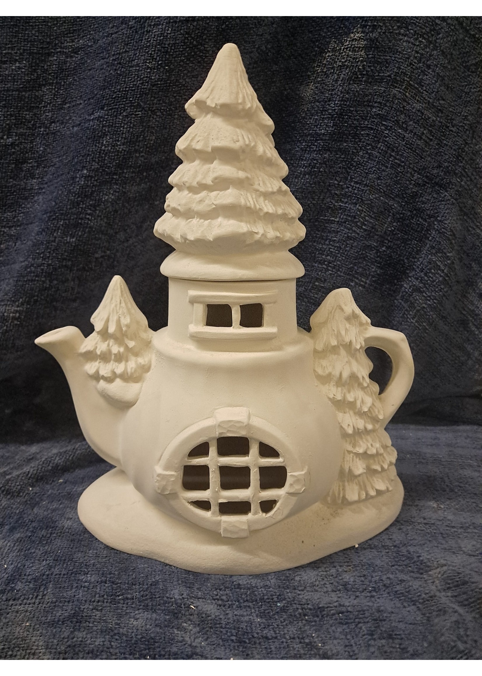 Creative Kreations Ceramics and Gifts Pine Tree Retreat Fairy House 12" Ceramic Bisque, Ready to paint