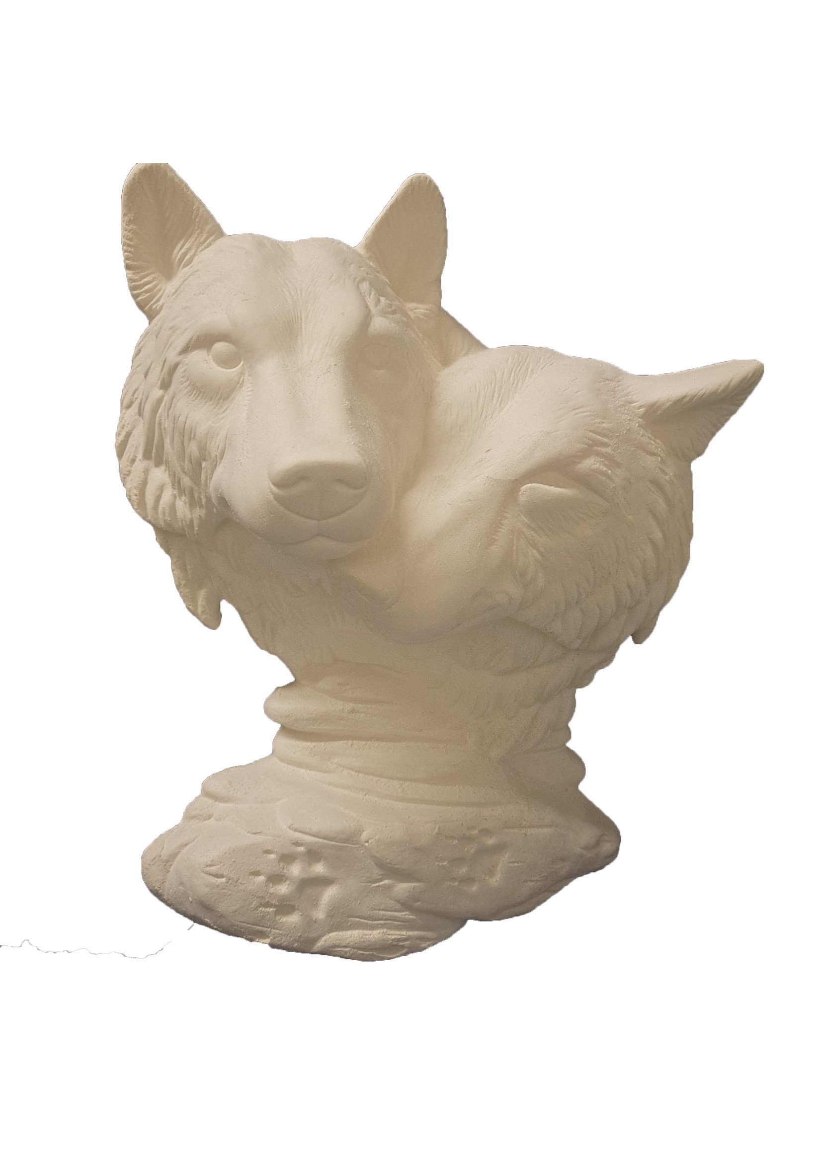 Creative Kreations Ceramics and Gifts Carved Wolf Pair 9" Ceramic Bisque, Ready to paint