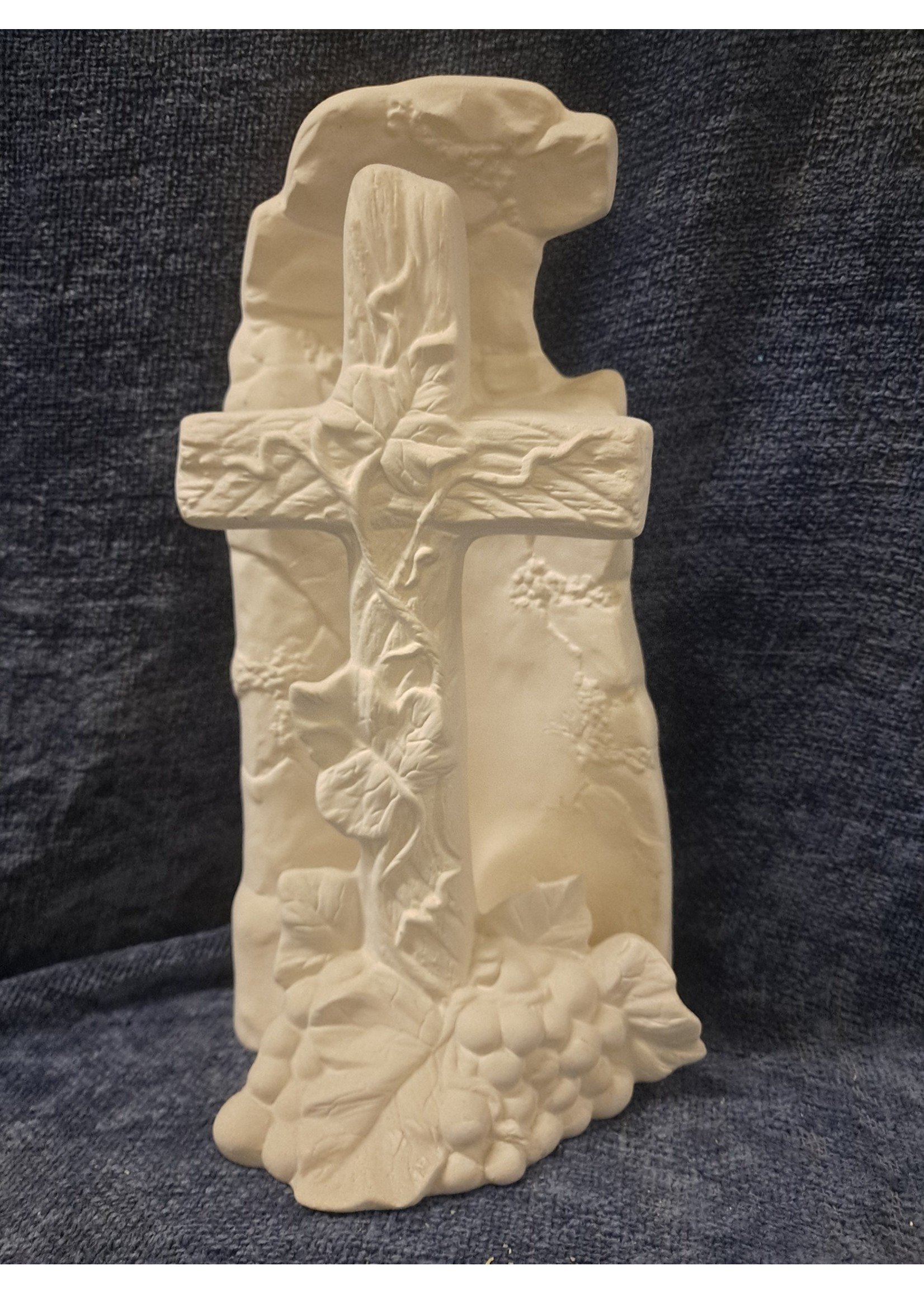 Creative Kreations Ceramics and Gifts Cross with Grape Vine 10" Ceramic Bisque, Ready to paint