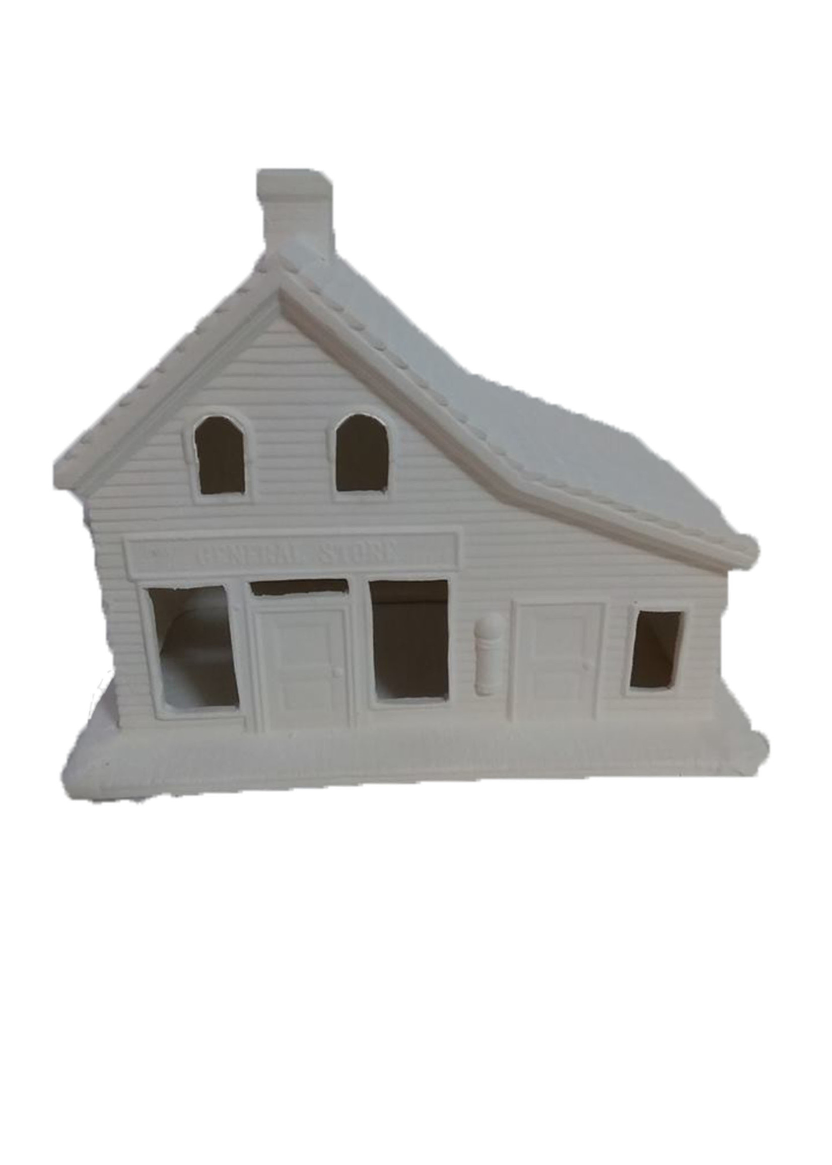 Creative Kreations Ceramics and Gifts Byron General Store Village House 7" x 5" x 5" Ceramic Bisque, Ready To Paint