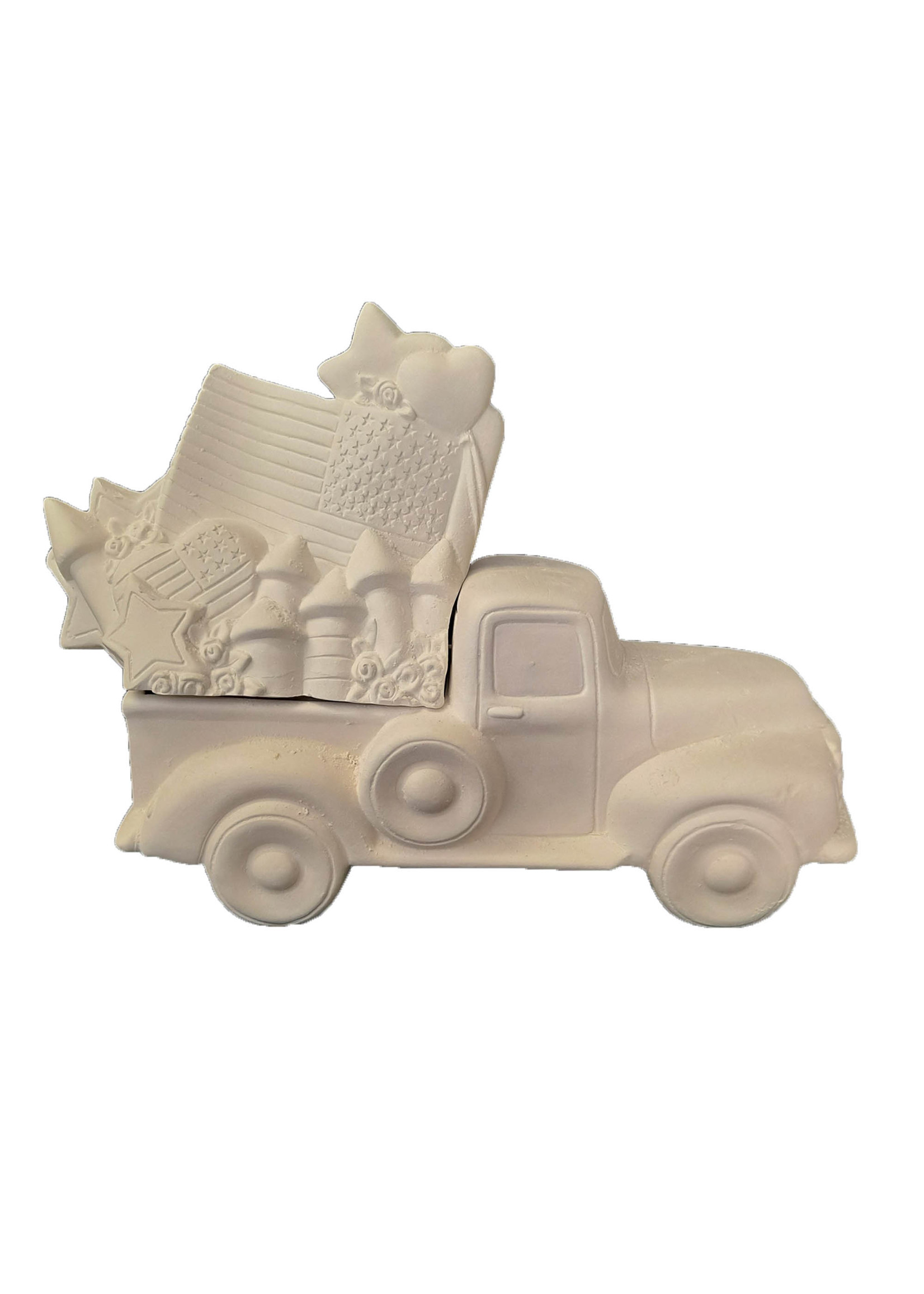 Creative Kreations Ceramics and Gifts Pick Up Truck with Patriot Insert Ceramic bisque, ready to paint