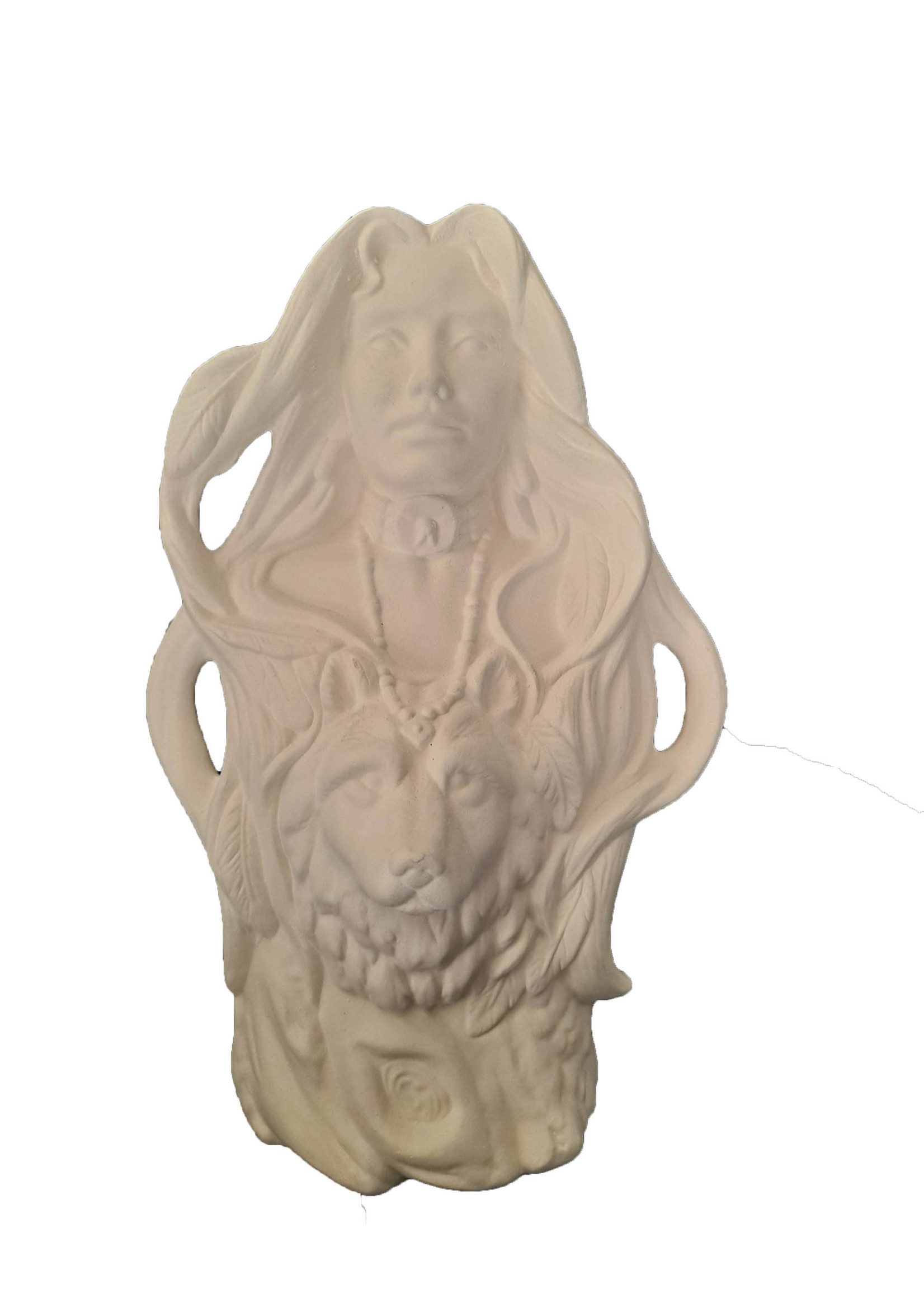 Creative Kreations Ceramics and Gifts Native Princess Wolf Spirit  8" Ceramic Bisque, Ready to Paint