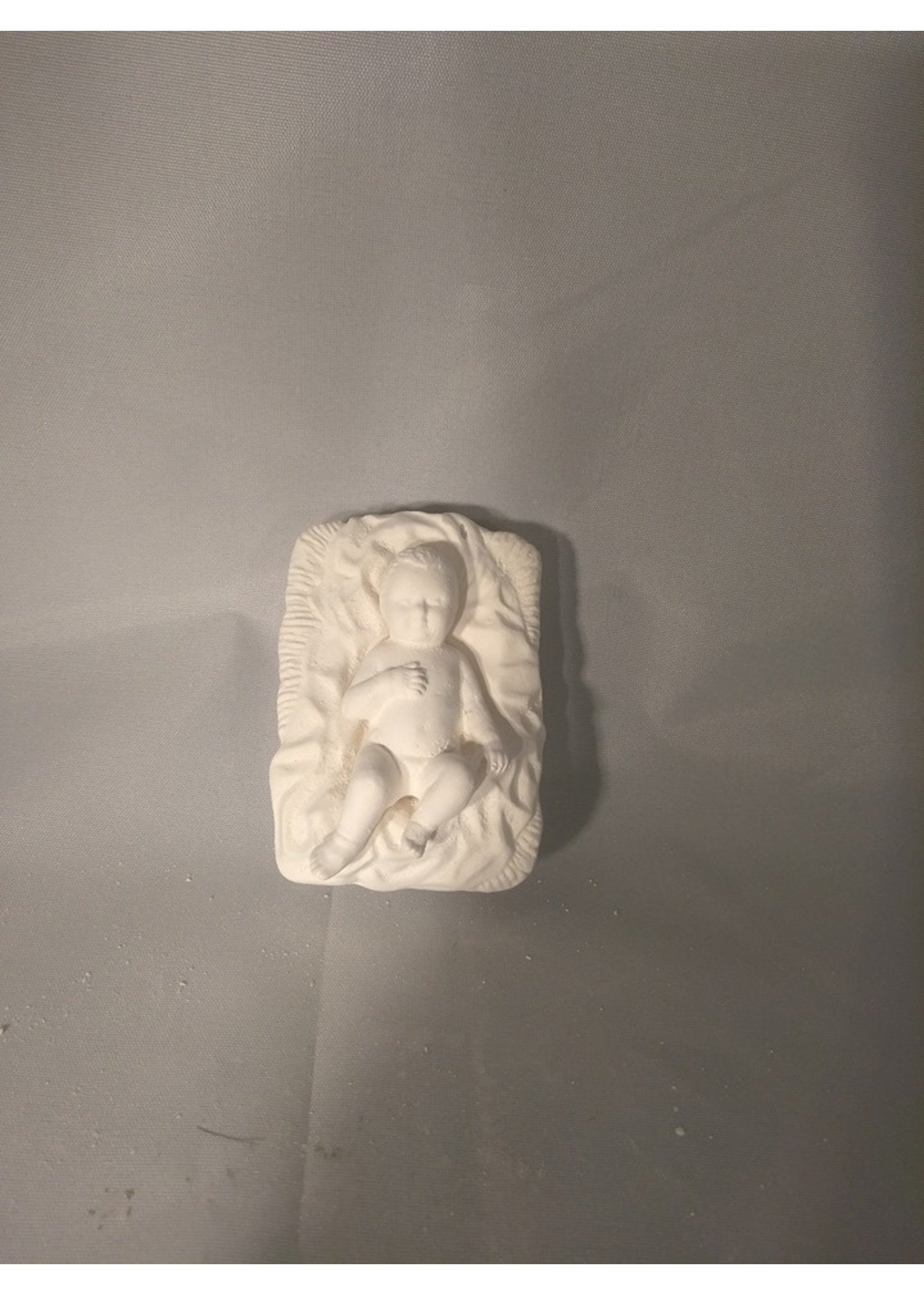 Creative Kreations Ceramics and Gifts Baby Jesus and Manger 3" x 2" Ready to paint Ceramic Bisque